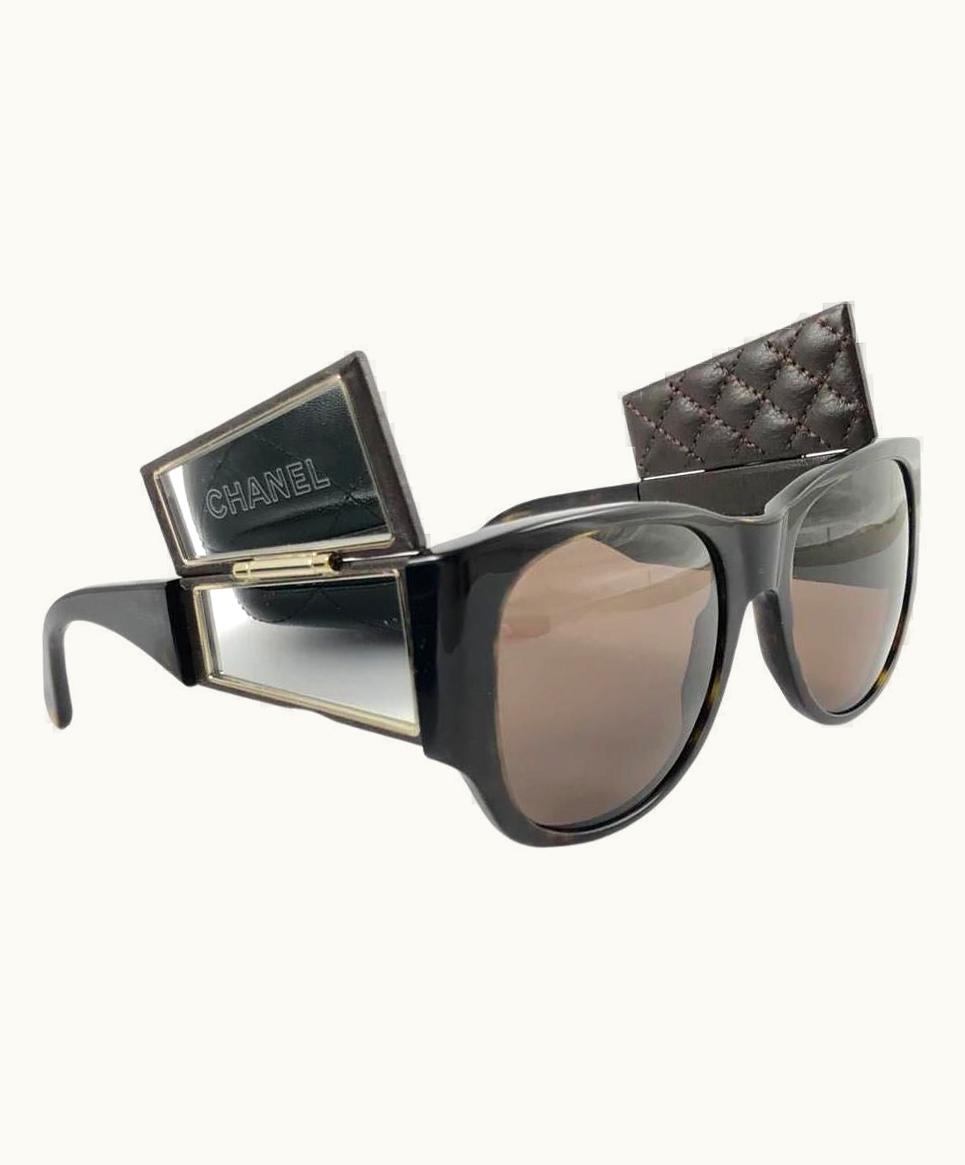 Chanel Vintage Chanel 5202 Tortoise Hidden Mirror Quilted Sunglasses Made In France