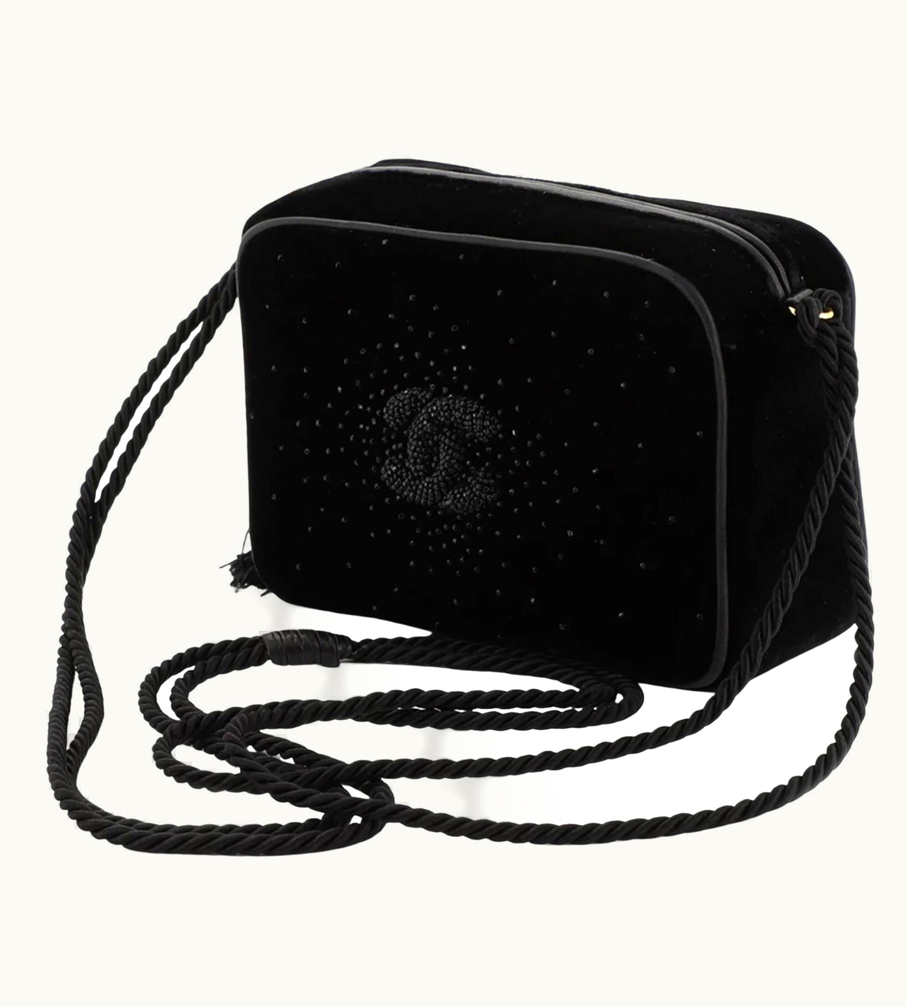 Chanel Chanel So Black Rare Vintage 1989 Velvet Strass Beaded Tassel Small Camera Bag