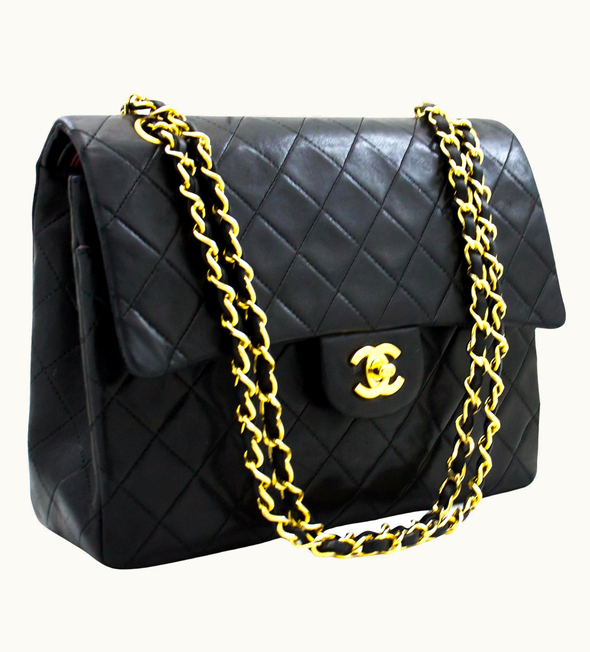 Chanel Chanel 2.55 Double Flap Square Chain Shoulder Bag Lambskin Black UZ0590761