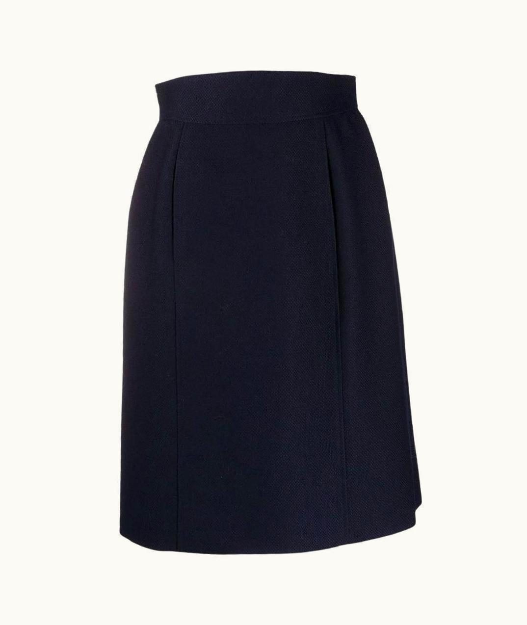 Chanel 80s Chanel Vintage Textured Blue Wool And Silk Blend Straight Skirt