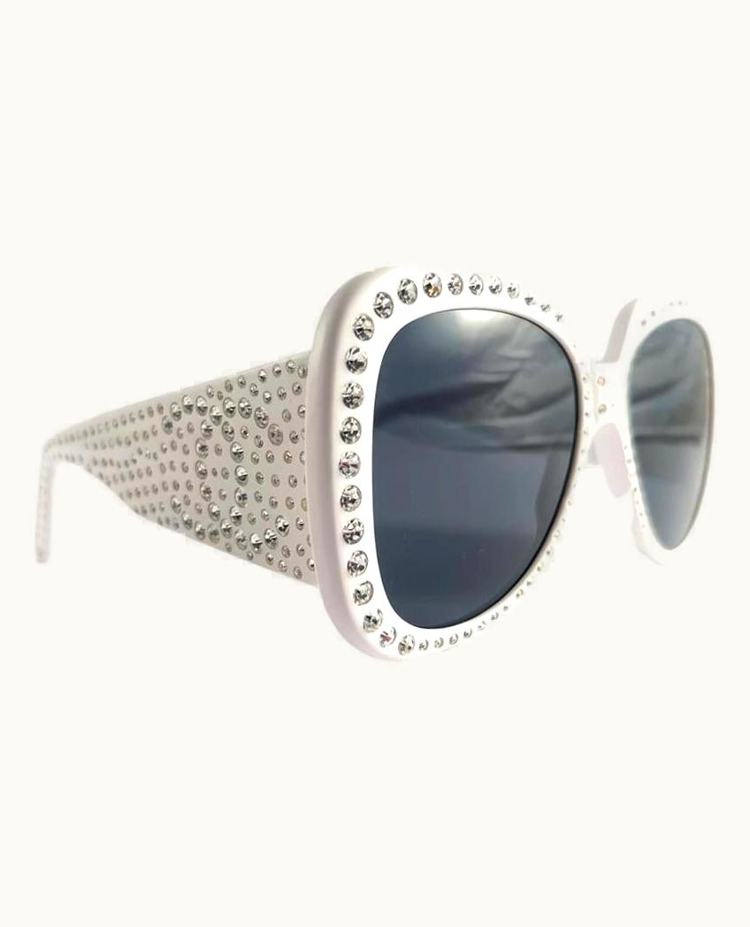 Chanel Vintage Chanel 05257 Sample White Strass S/S 1994 Sunglasses Made In France