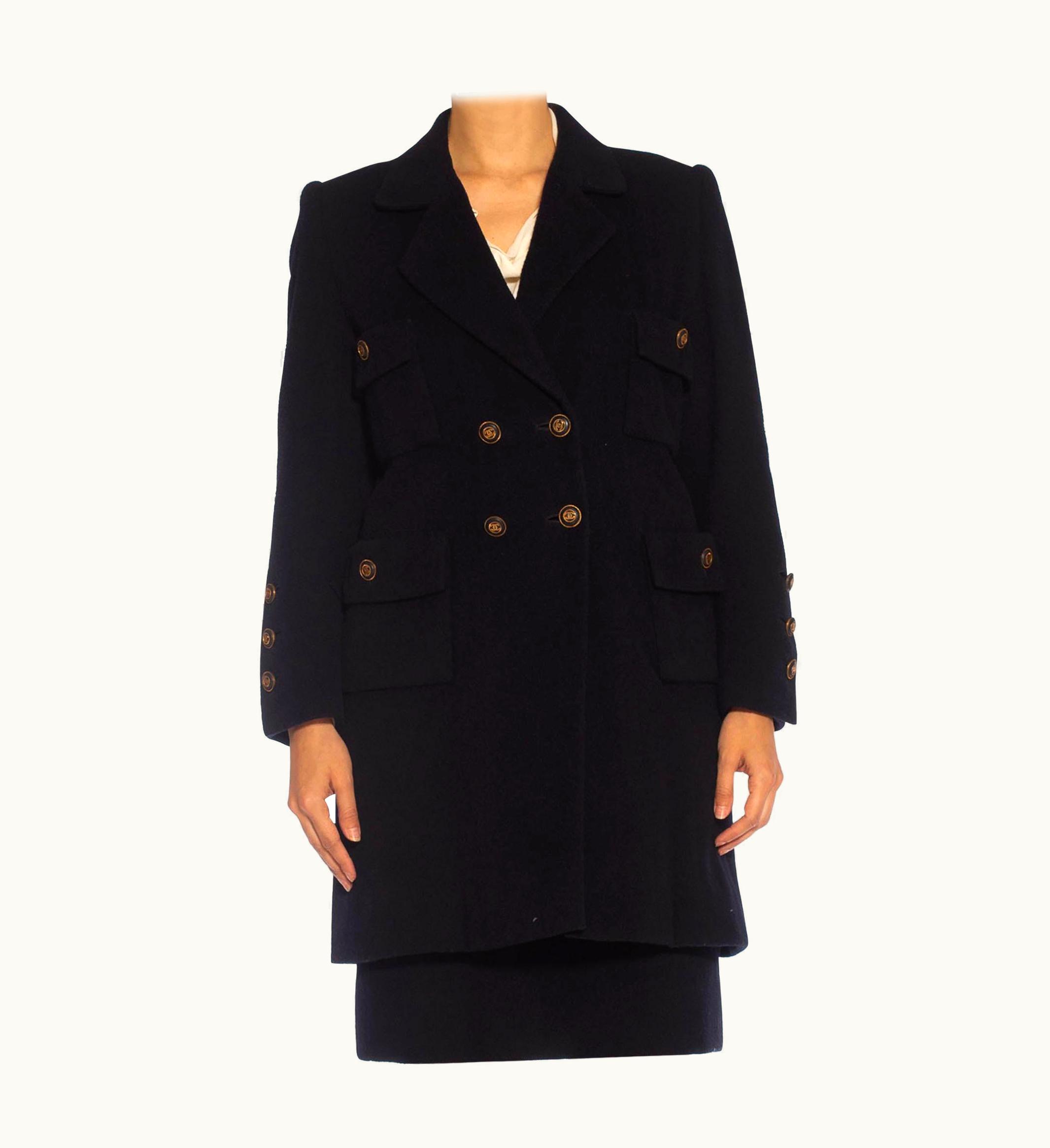 Chanel 1980s Chanel Navy Blue Haute Couture Cashmere Blend Boiled Wool 3/4 Length Coat