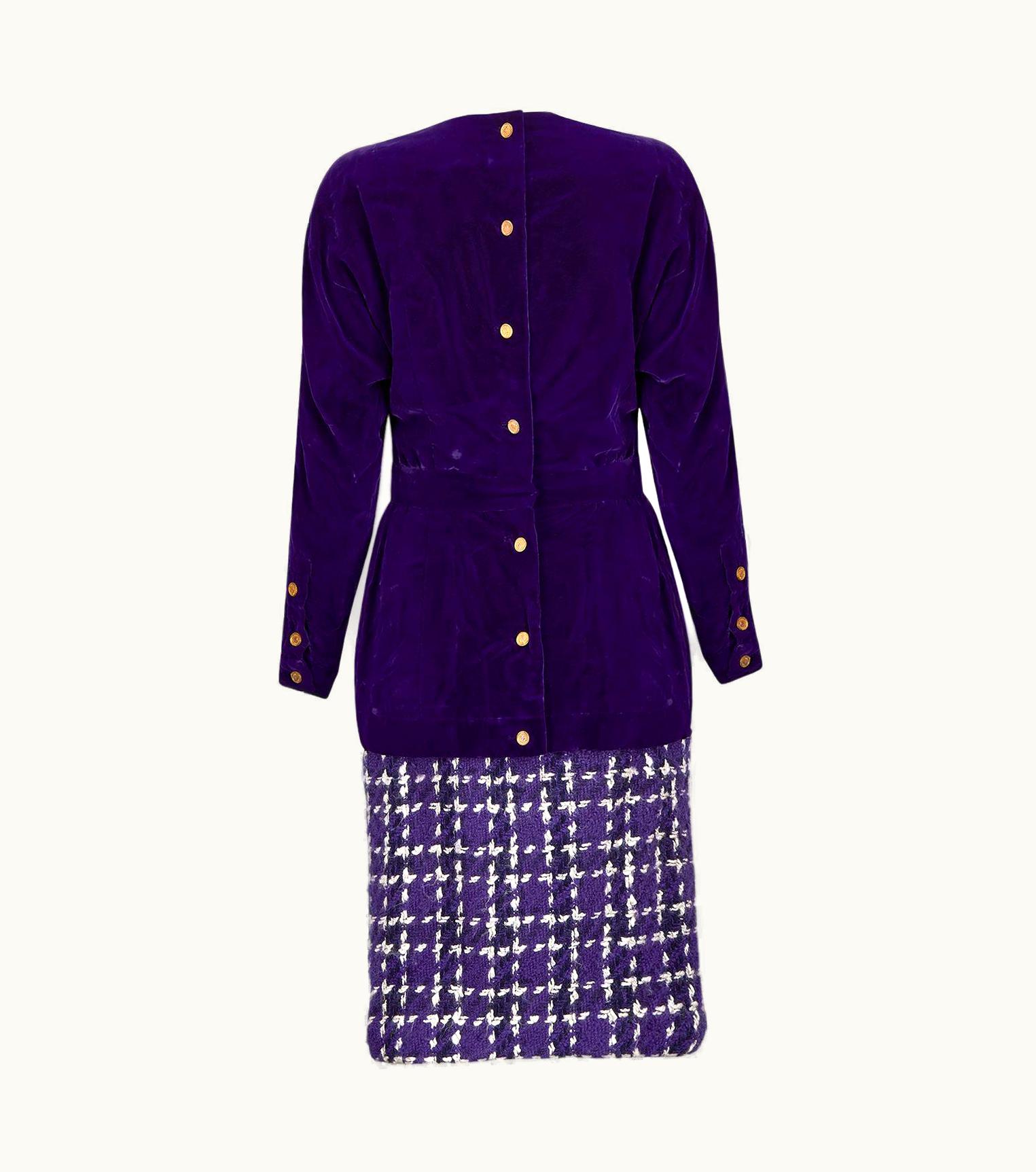 Chanel 1980s Chanel Haute Couture Purple Tweed Velvet Three-Piece Suit