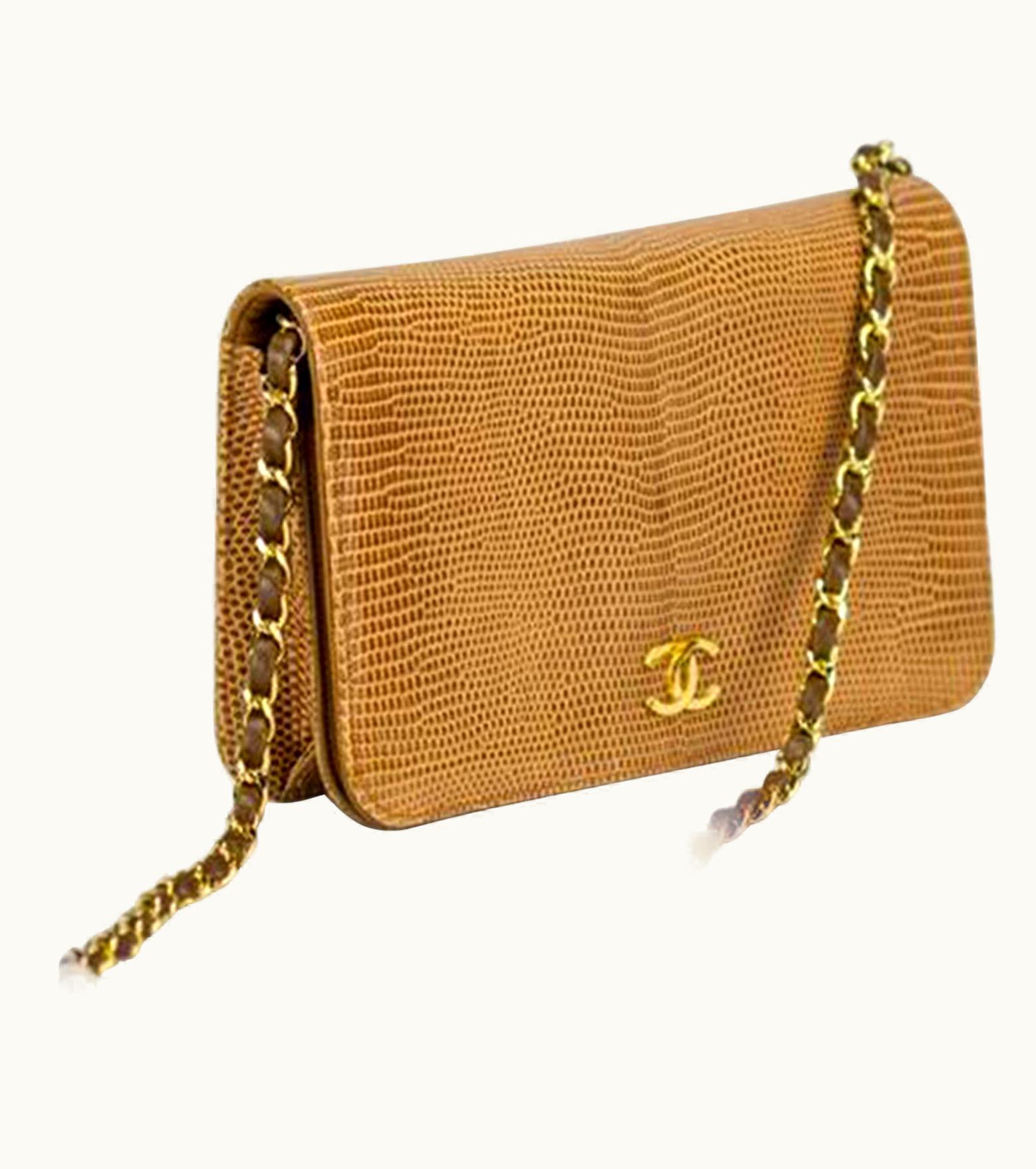 Chanel Chanel 80' Flap W Top Handle Clutch Exotic Convertible Caramel Lizard Skin Bag UZ0590782