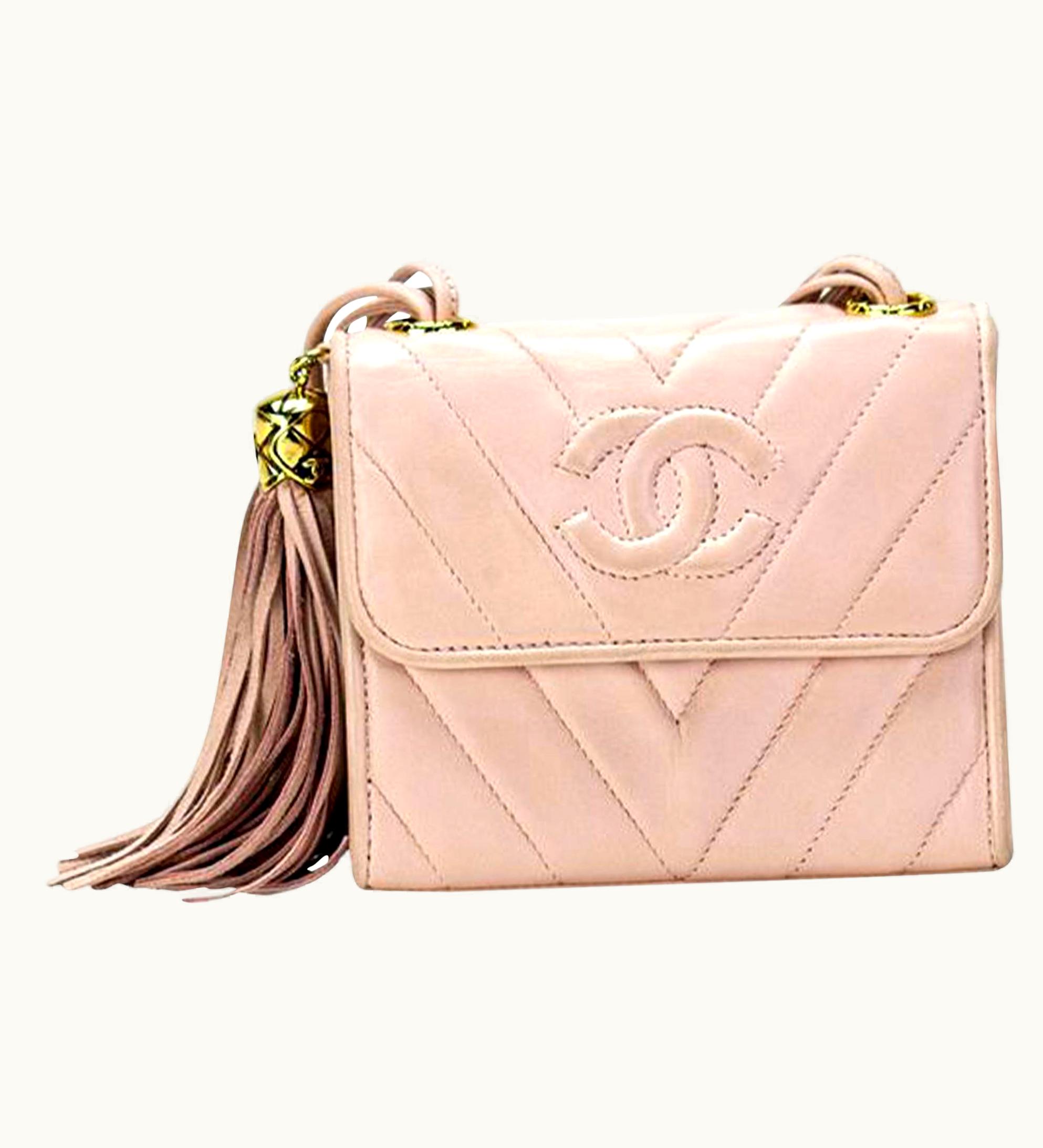 Chanel Chanel Classic Flap Vintage 90' Soft Chevron Fringe Pink Lambskin Leather Bag