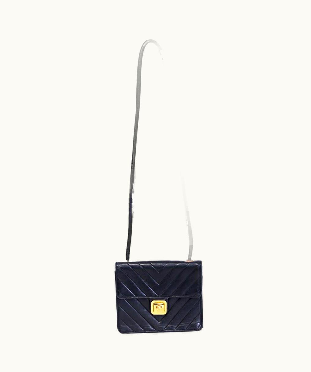 Chanel Chanel Vintage Chevron Quilted Black Leather Mini Flap Bag With Ghw (circa 1989)