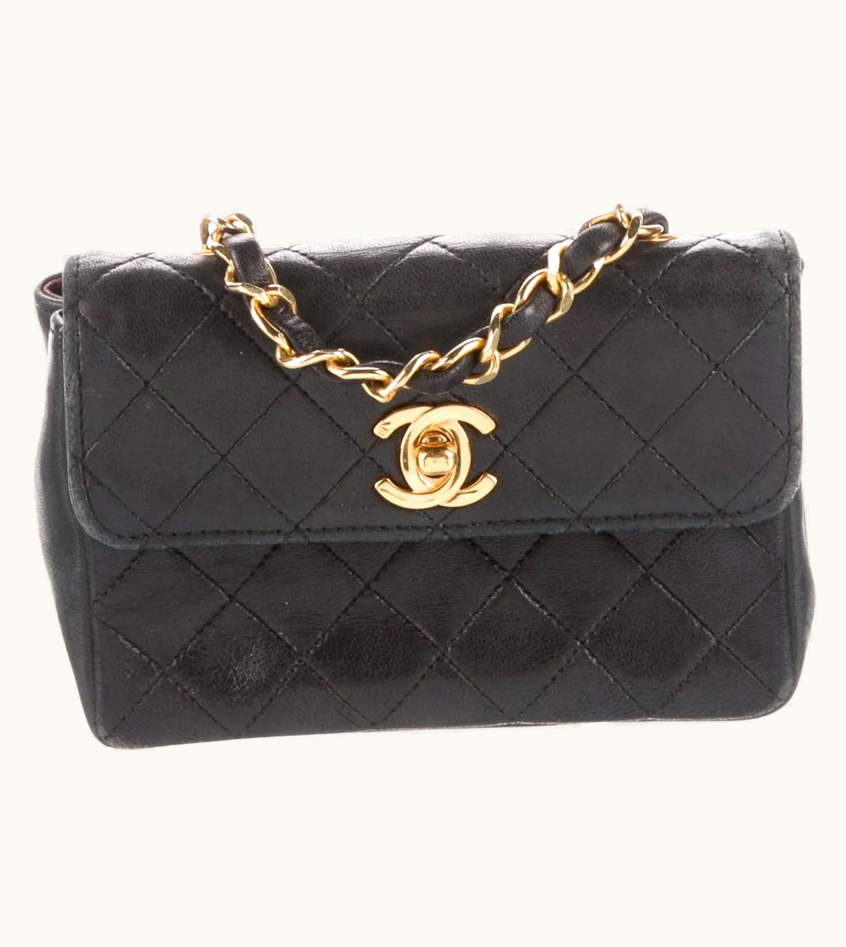 Chanel Chanel Black Lambskin Mini Quilted Flap Bag (Circa 1990)