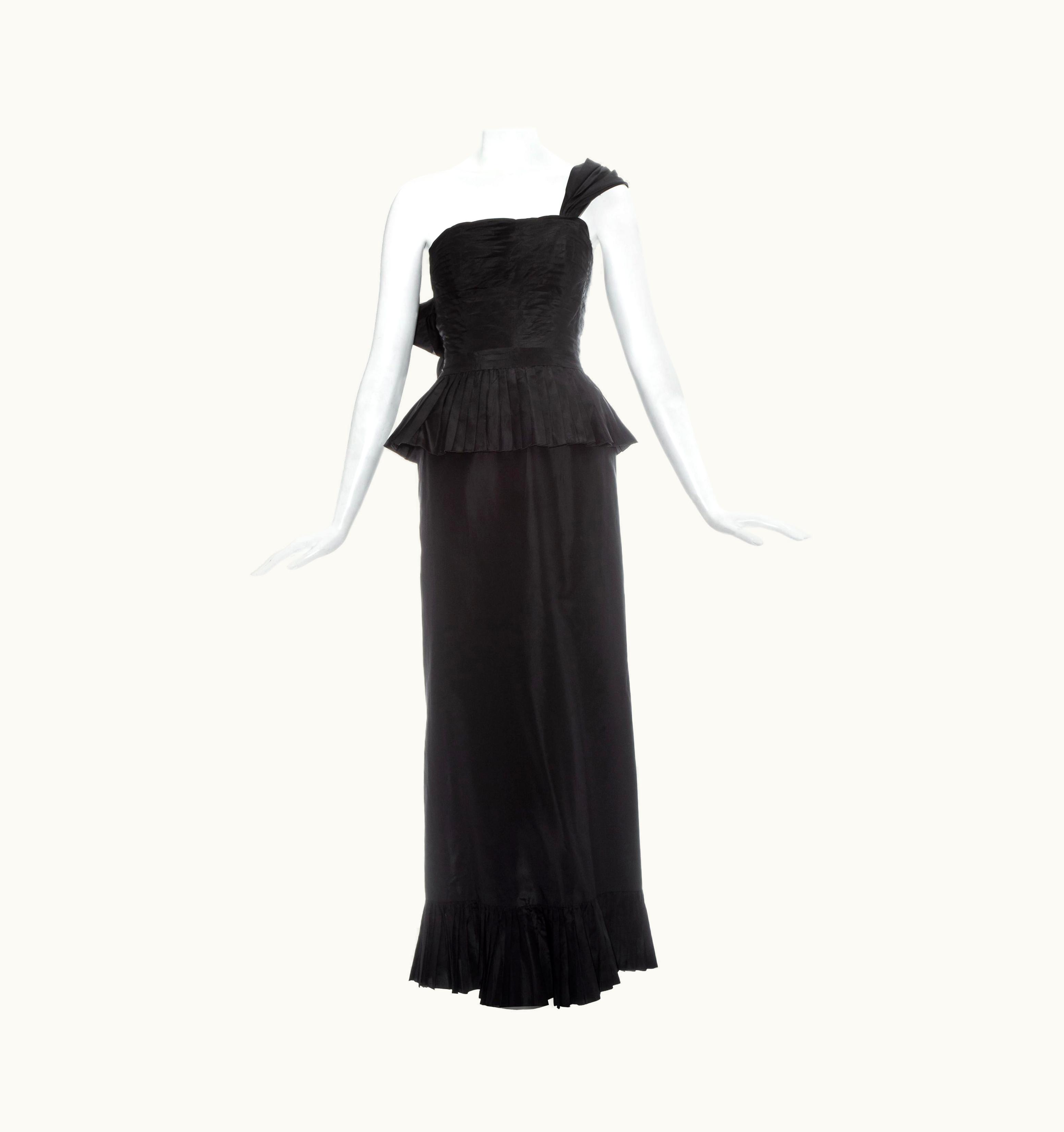 Chanel Chanel By Karl Lagerfeld Black Silk Taffeta Pleated Evening Dress, S/S 1986