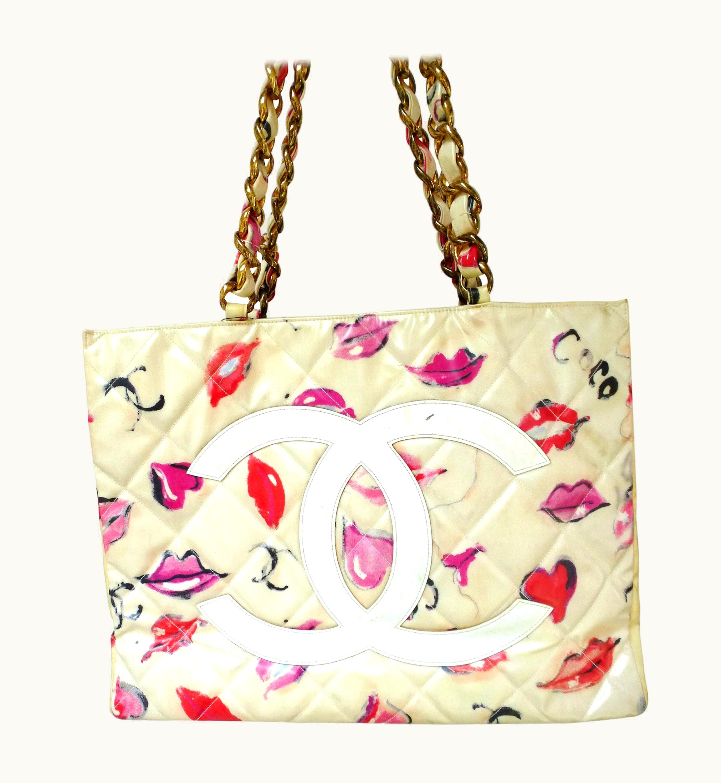 Chanel Chanel Jumbo Nylon Shopper Tot Bag With Lip Heart + Coco Grafitti 1985'