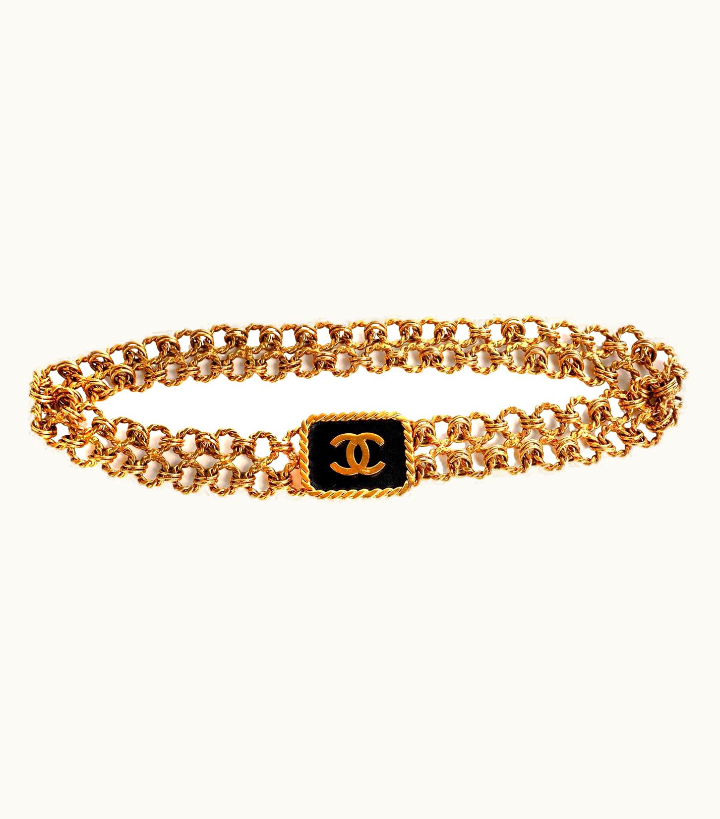Chanel Chanel Vintage Gold Chain Belt With Black Leather Buckle