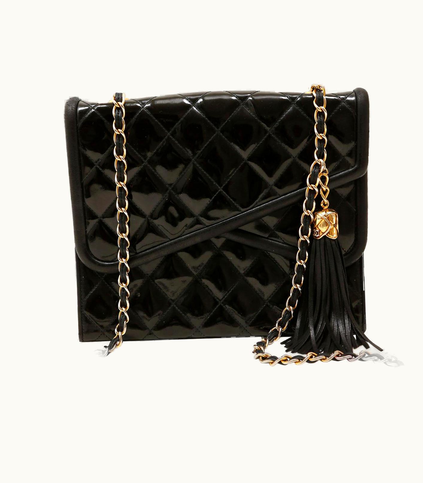 Chanel Chanel Vintage Black Patent Leather Double Flap Envelope Bag