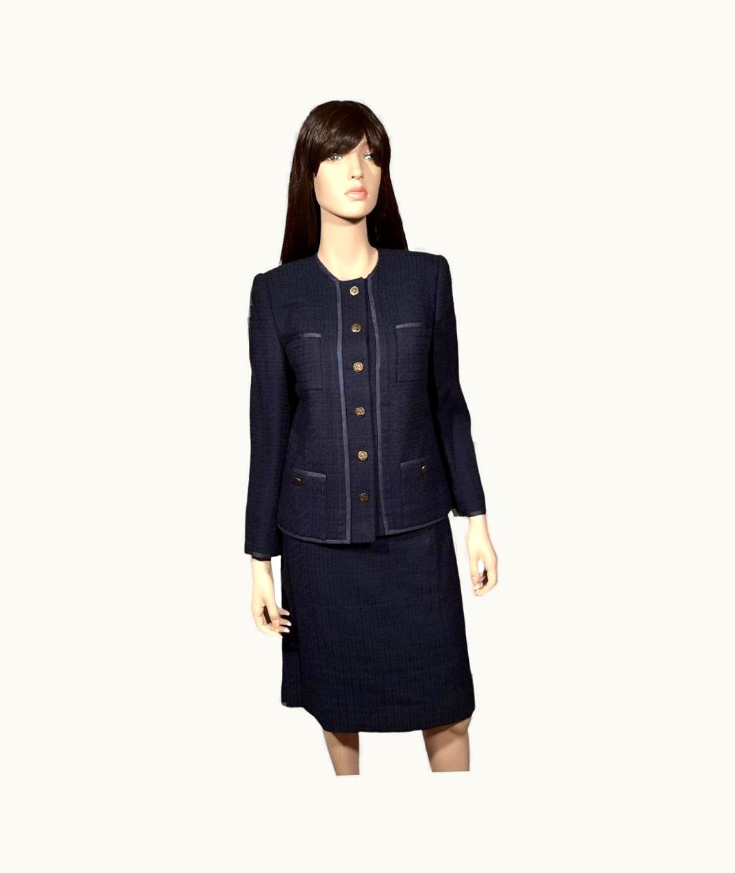 Chanel Late 80' Chanel Saks Fifth Avenue Navy Tweed Suit