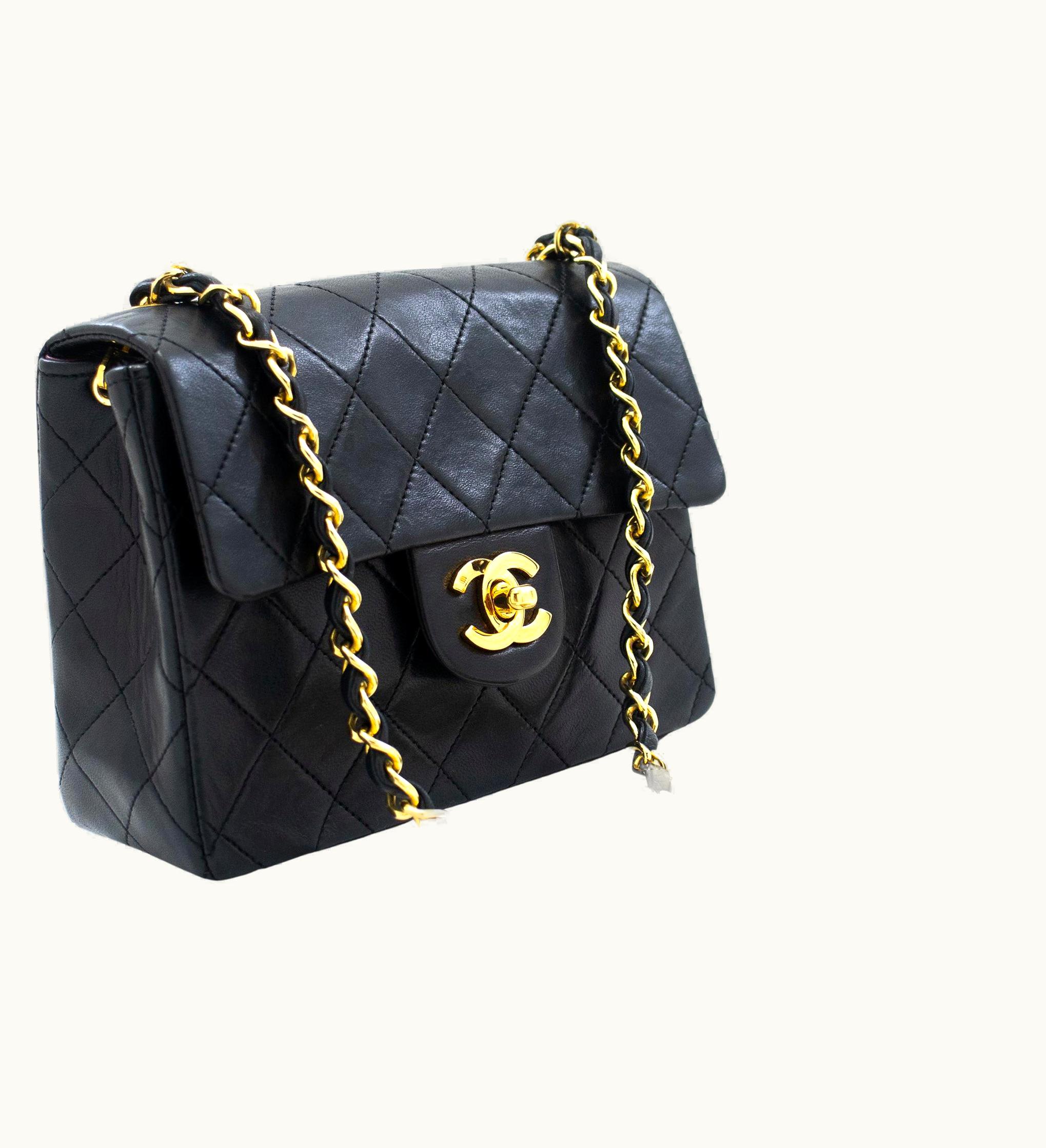 Chanel Chanel Mini Square Small Chain Shoulder Crossbody Bag Black Gold