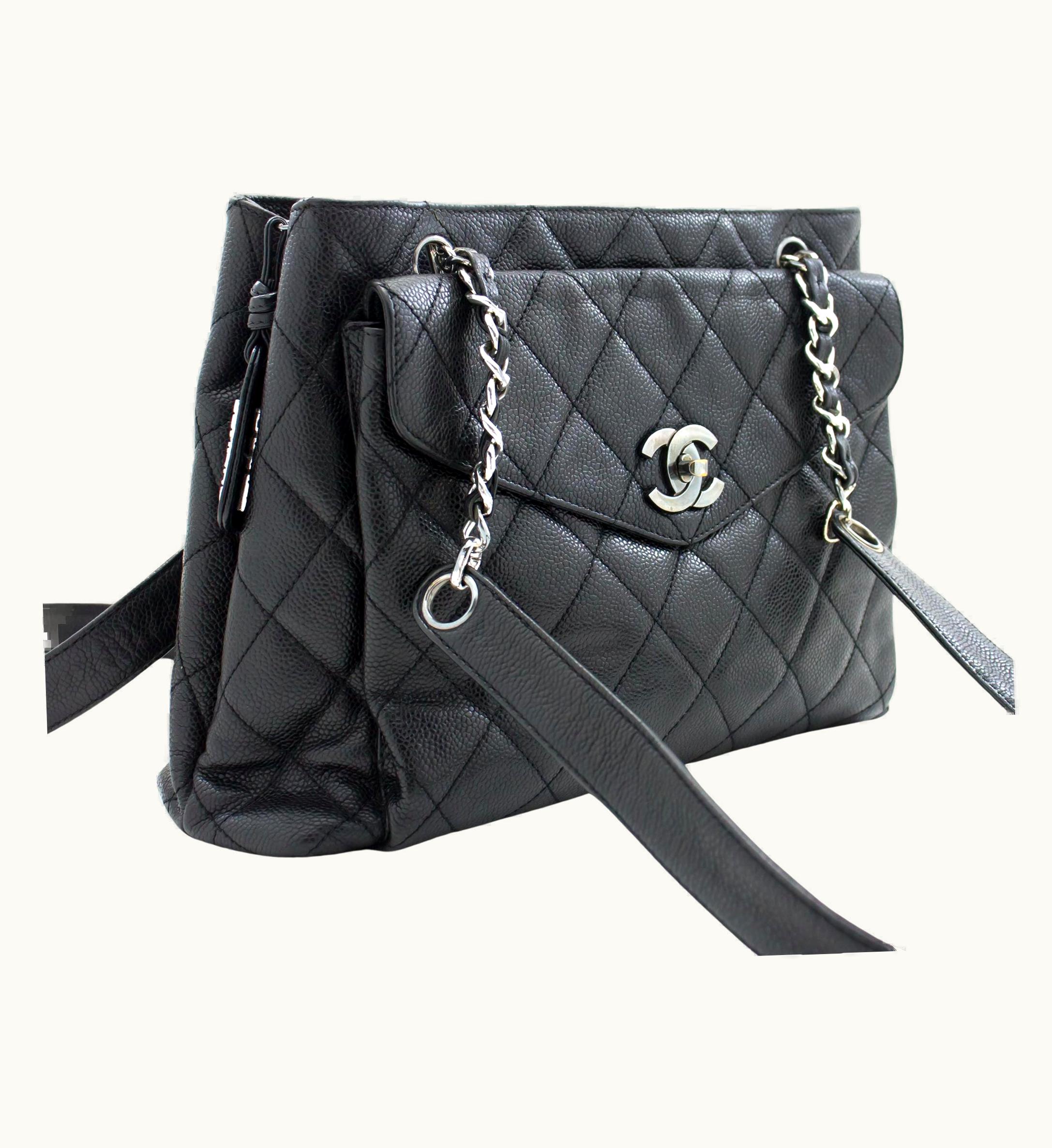 Chanel Chanel Caviar Quilted Chain Shoulder Bag Leather Black Silver Hw