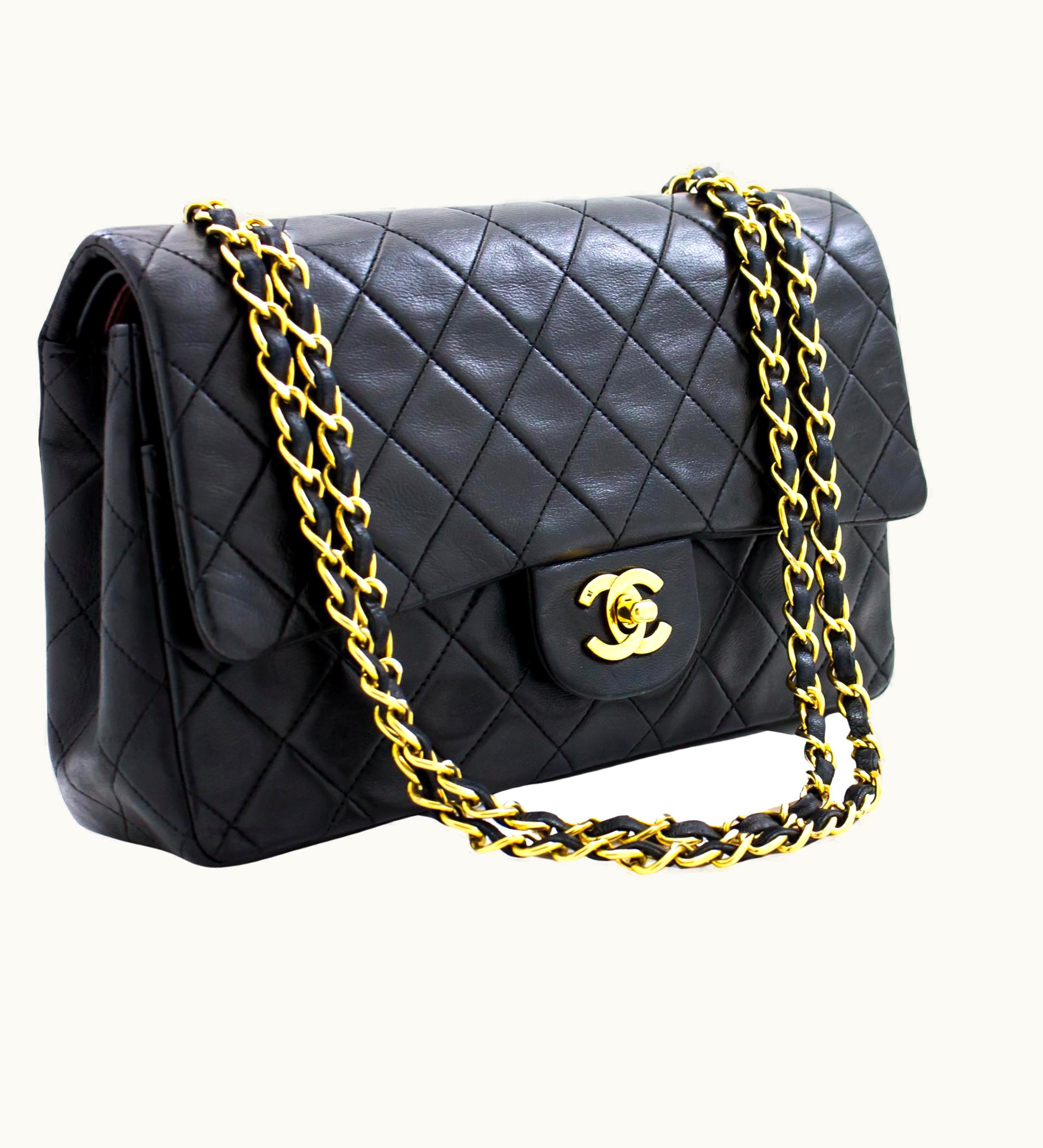 Chanel Chanel 2.55 Double Flap Medium Chain Shoulder Bag Lambskin Black UZ0590840
