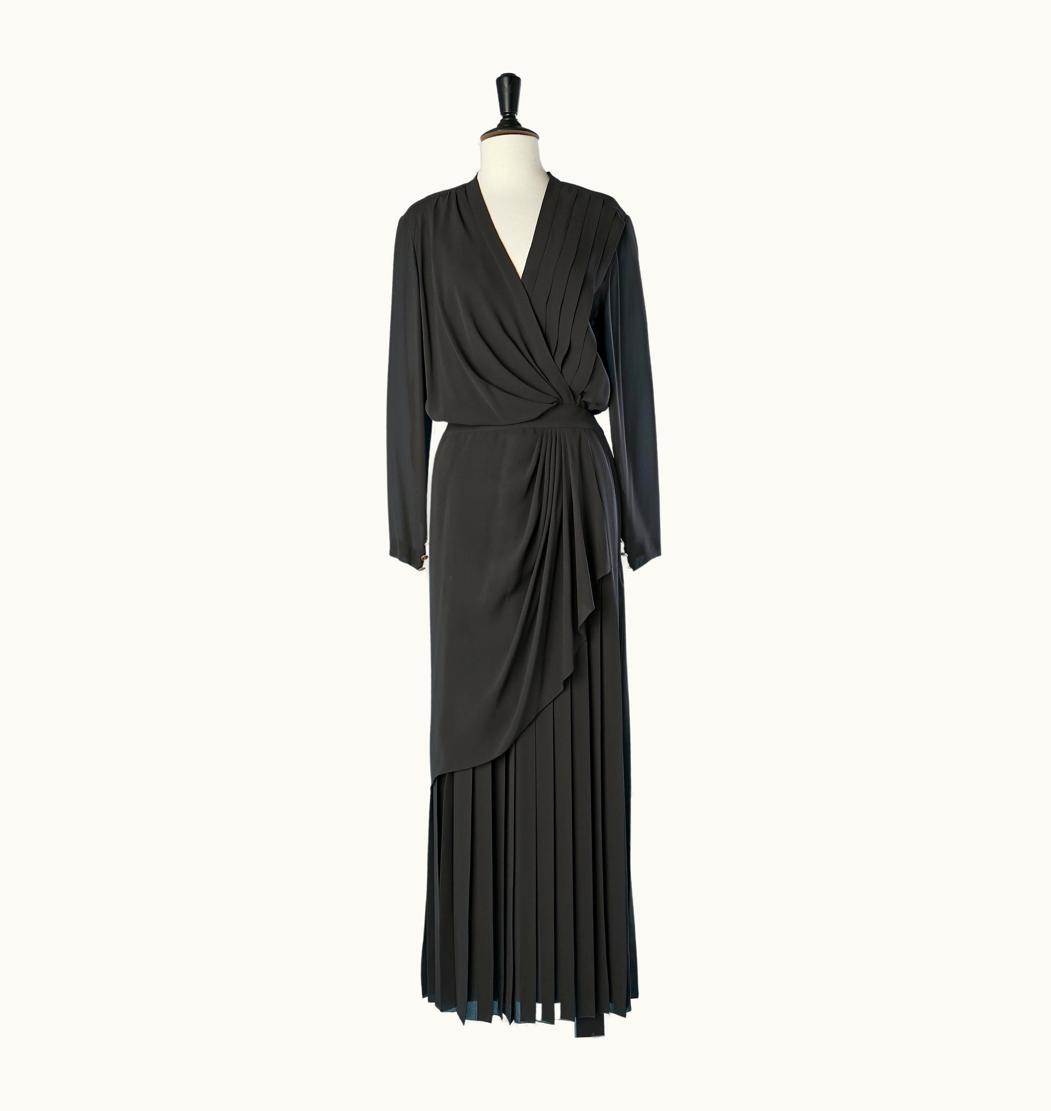Chanel Long Anthracite Silk Chiffon Evening Dress Wrapped And Pleated Chanel Boutique