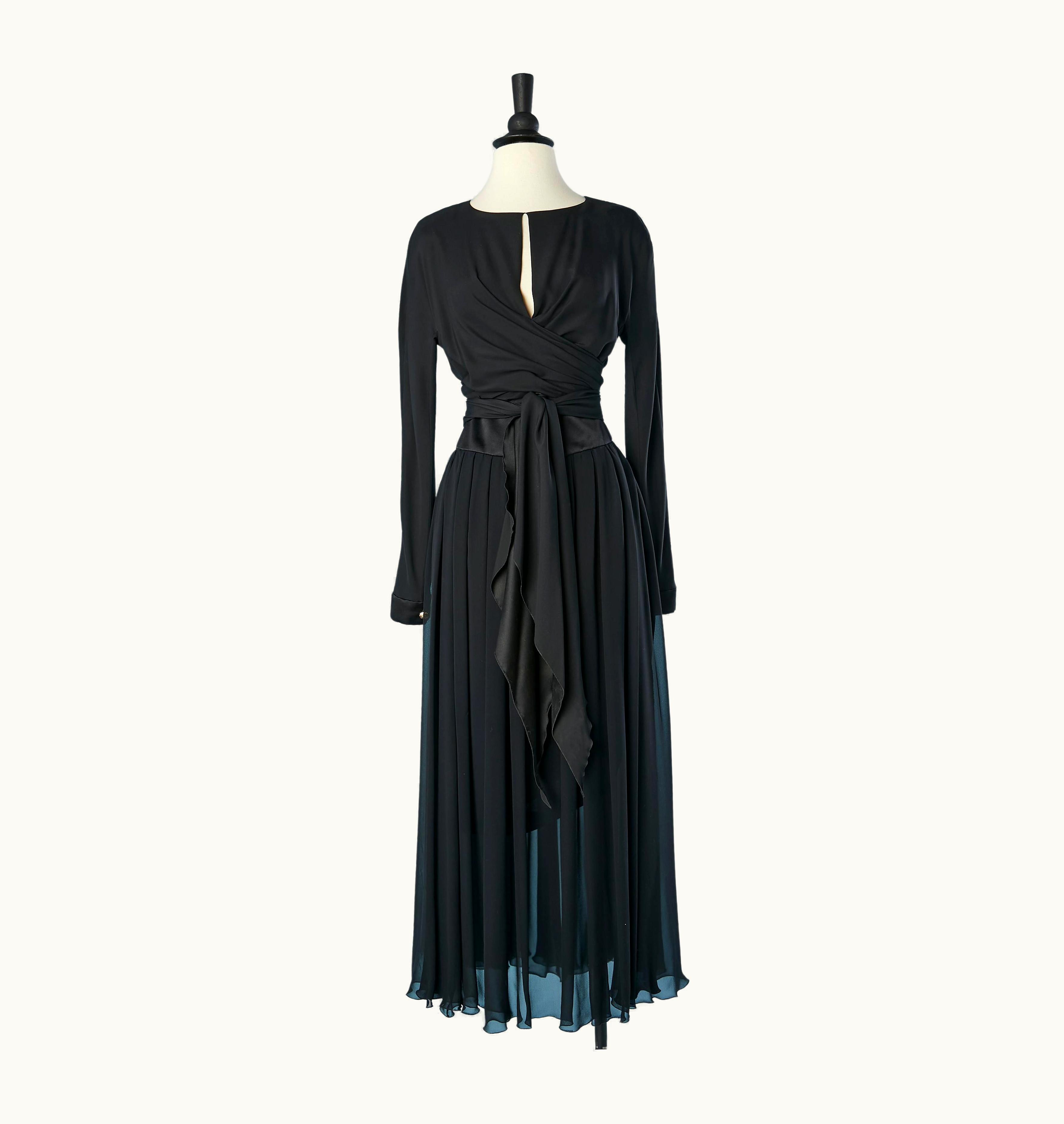 Chanel Black Silk Chiffon And Silk Satin Wrapped Evening Dress Chanel Boutique