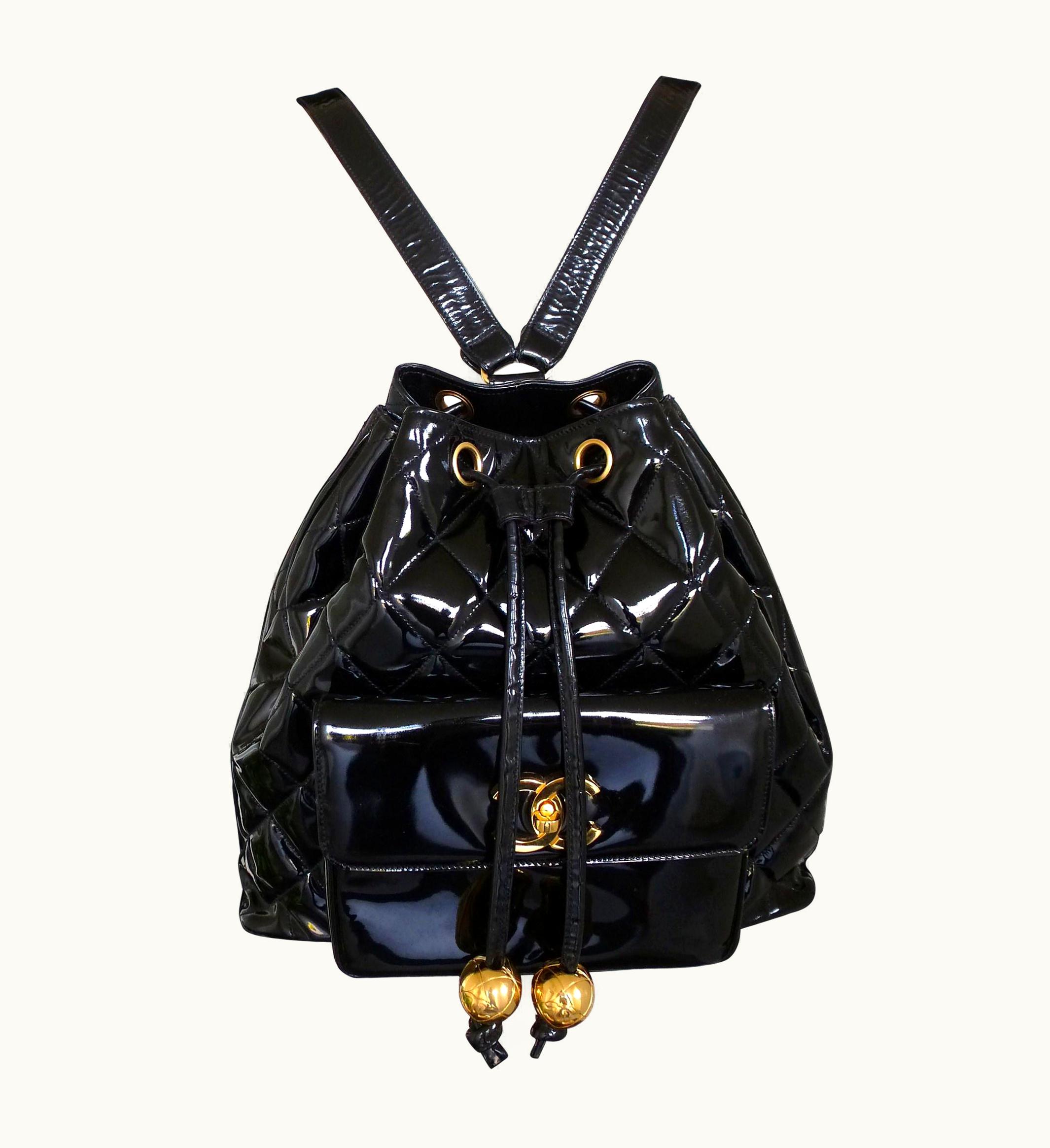 Chanel Vintage Chanel Backpack Black Quiltet Patent Leather, 1990, France