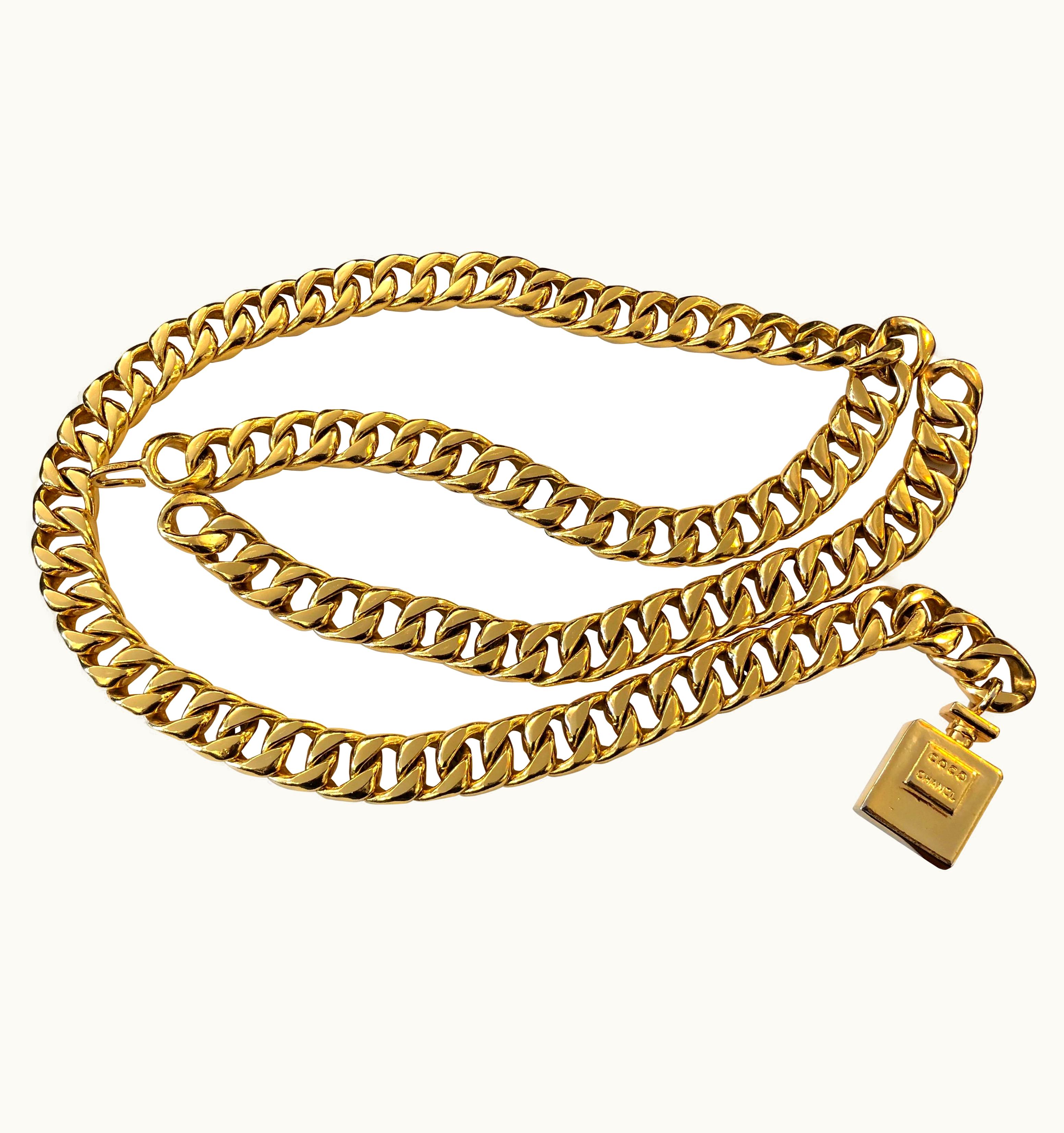 Chanel 1980s Vintage Chanel Gold Toned Perfume Chain Belt