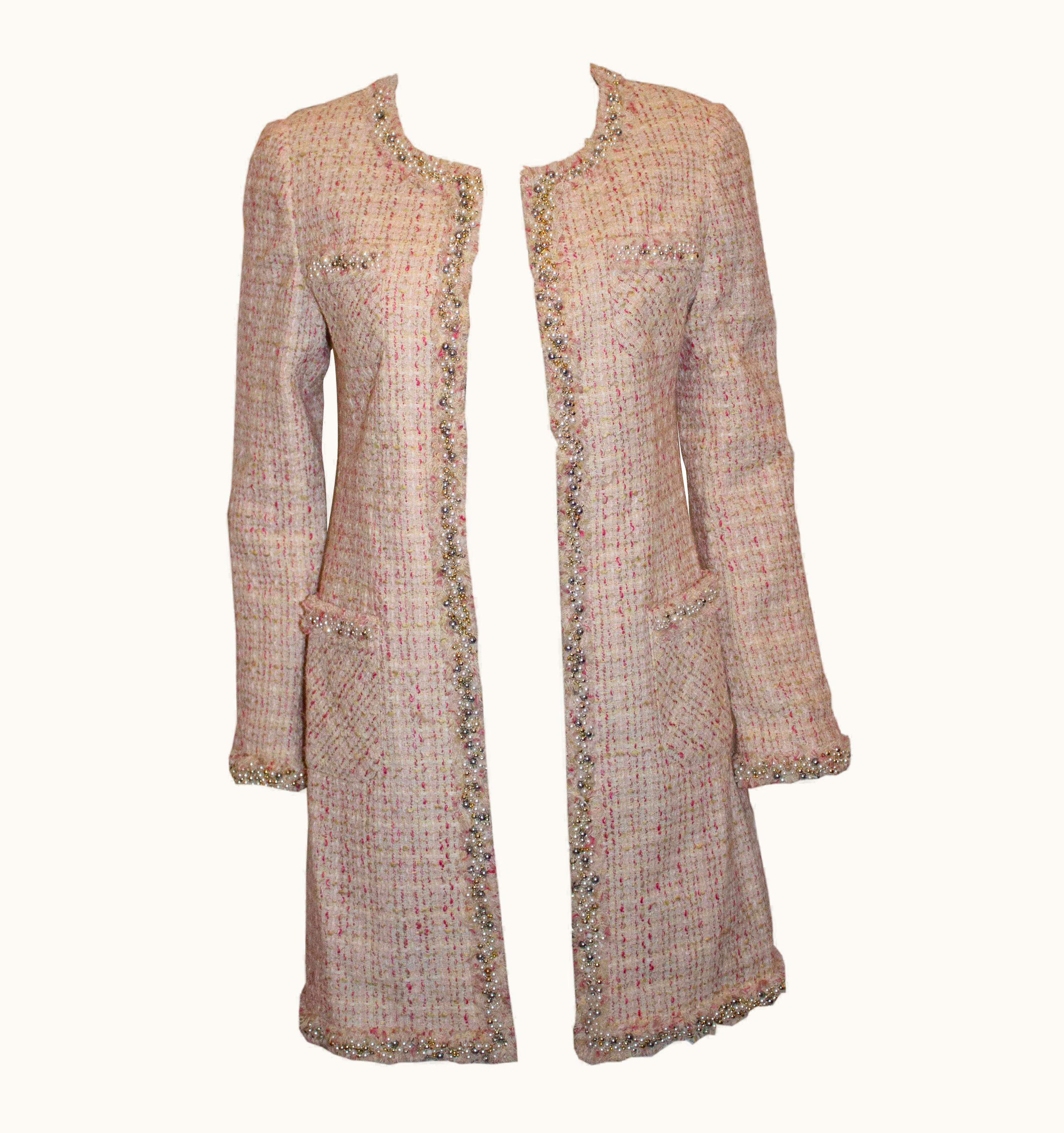 Chanel Vintage Pink Boucle Chanel Style Coat/Jacket