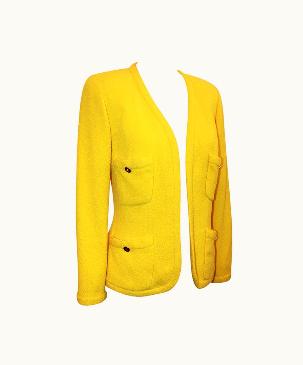 Chanel Chanel 1980' Vintage Yellow Tweed 4-Pocket Jacket