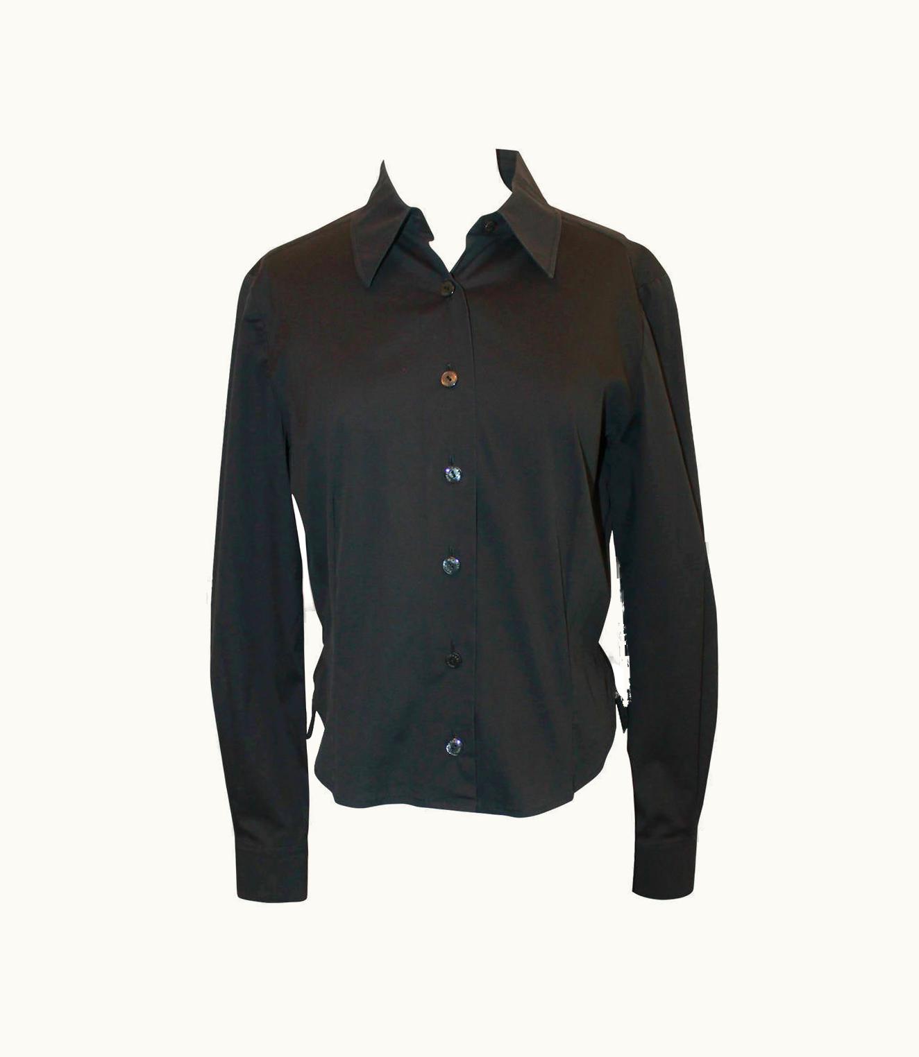 Chanel Chanel 1980' Vintage Black Cotton Collared Long Sleeve Blouse