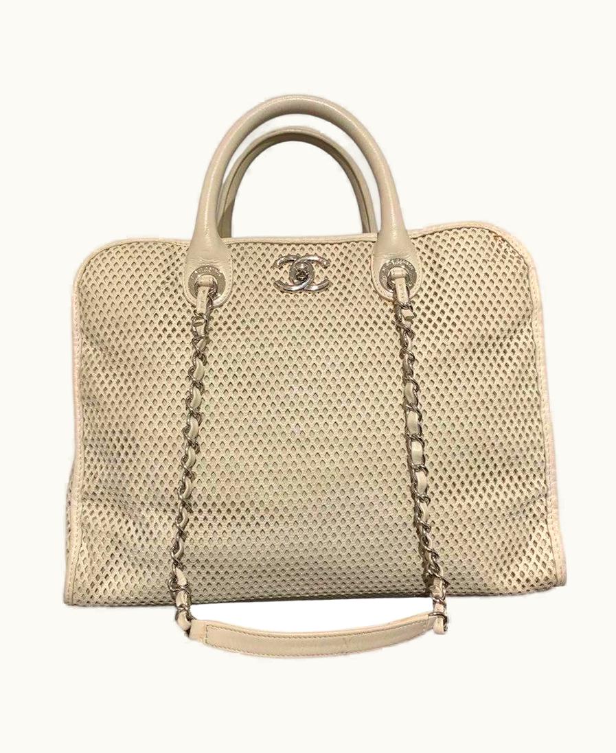 Chanel Chanel White Perforated Leather Shopper Deauville Bag