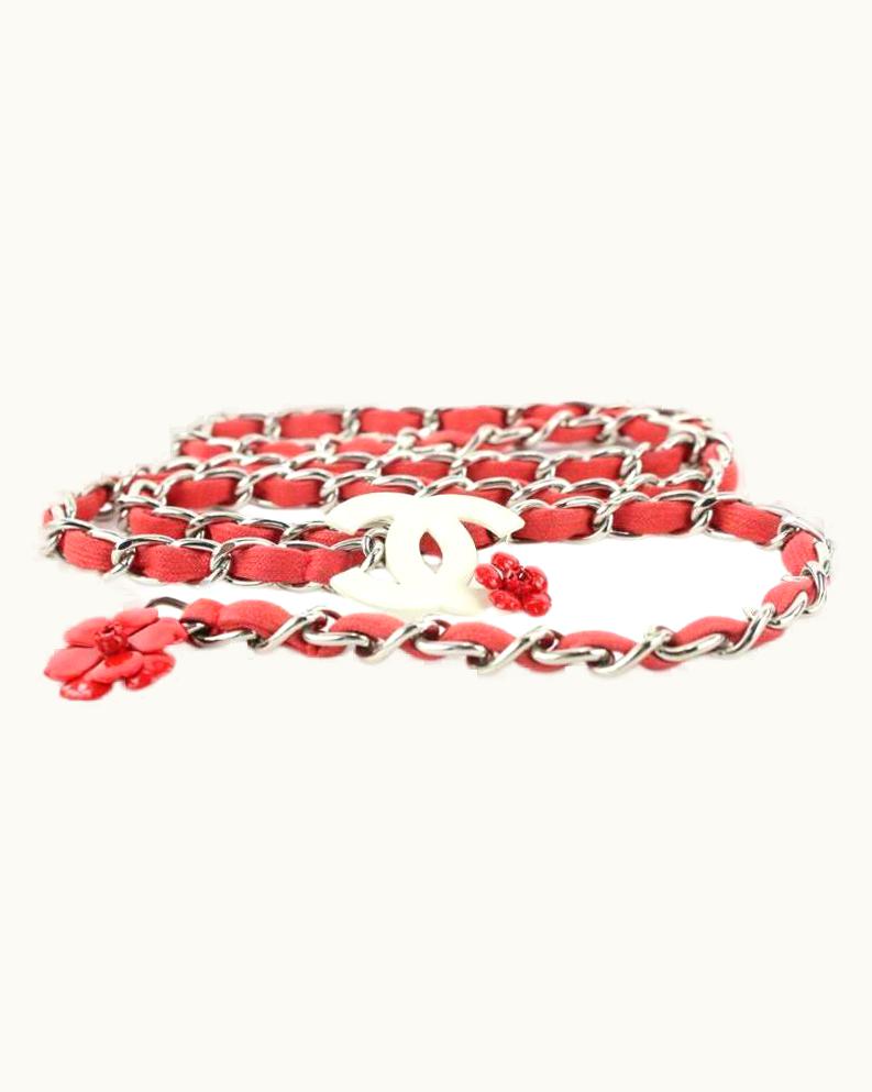 Chanel Chanel 04p Red Camellia Chain Belt Or Floral Necklace 717ccs323
