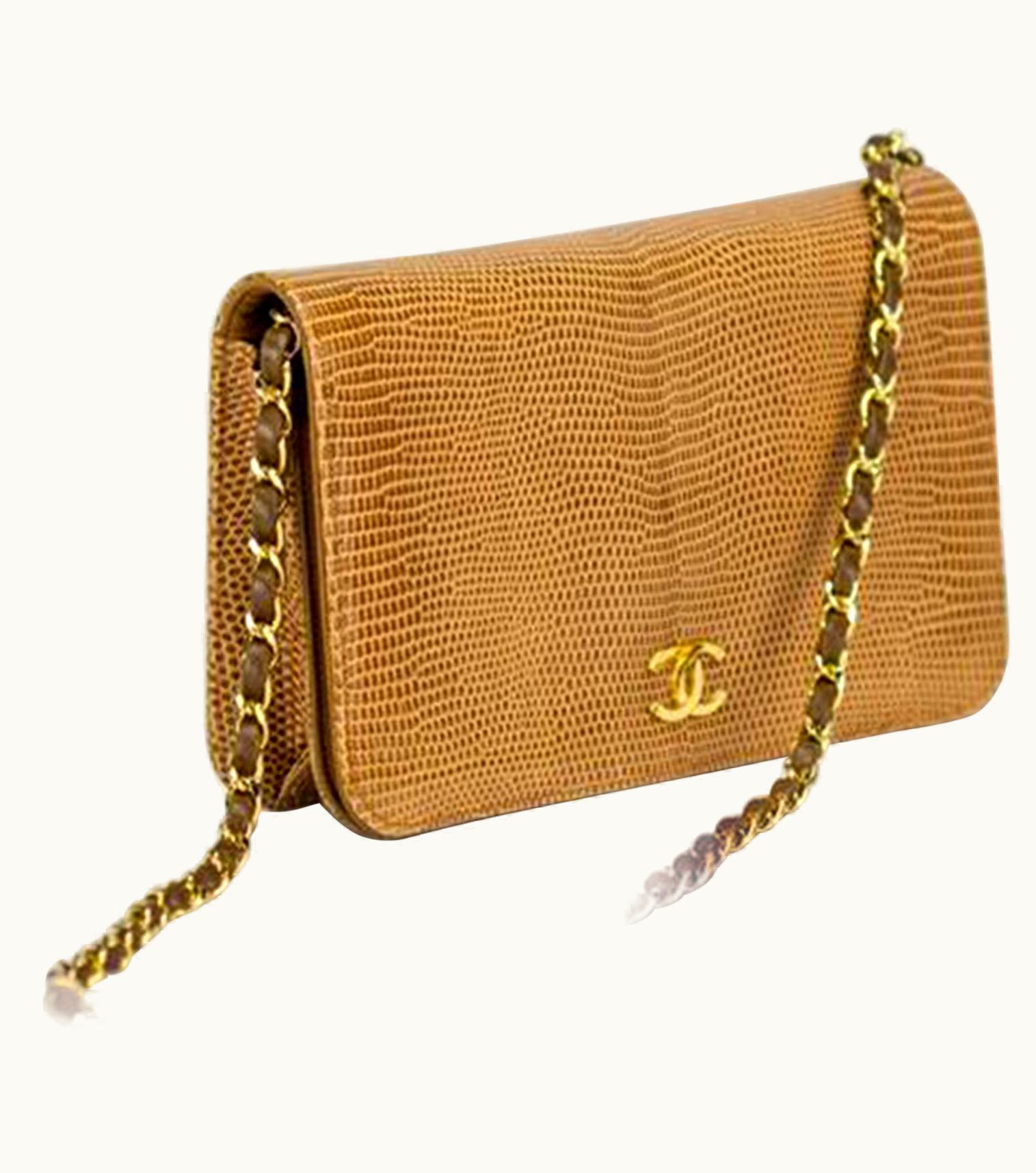 Chanel Chanel 80' Flap W Top Handle Clutch Exotic Convertible Caramel Lizard Skin Bag UZ0590896
