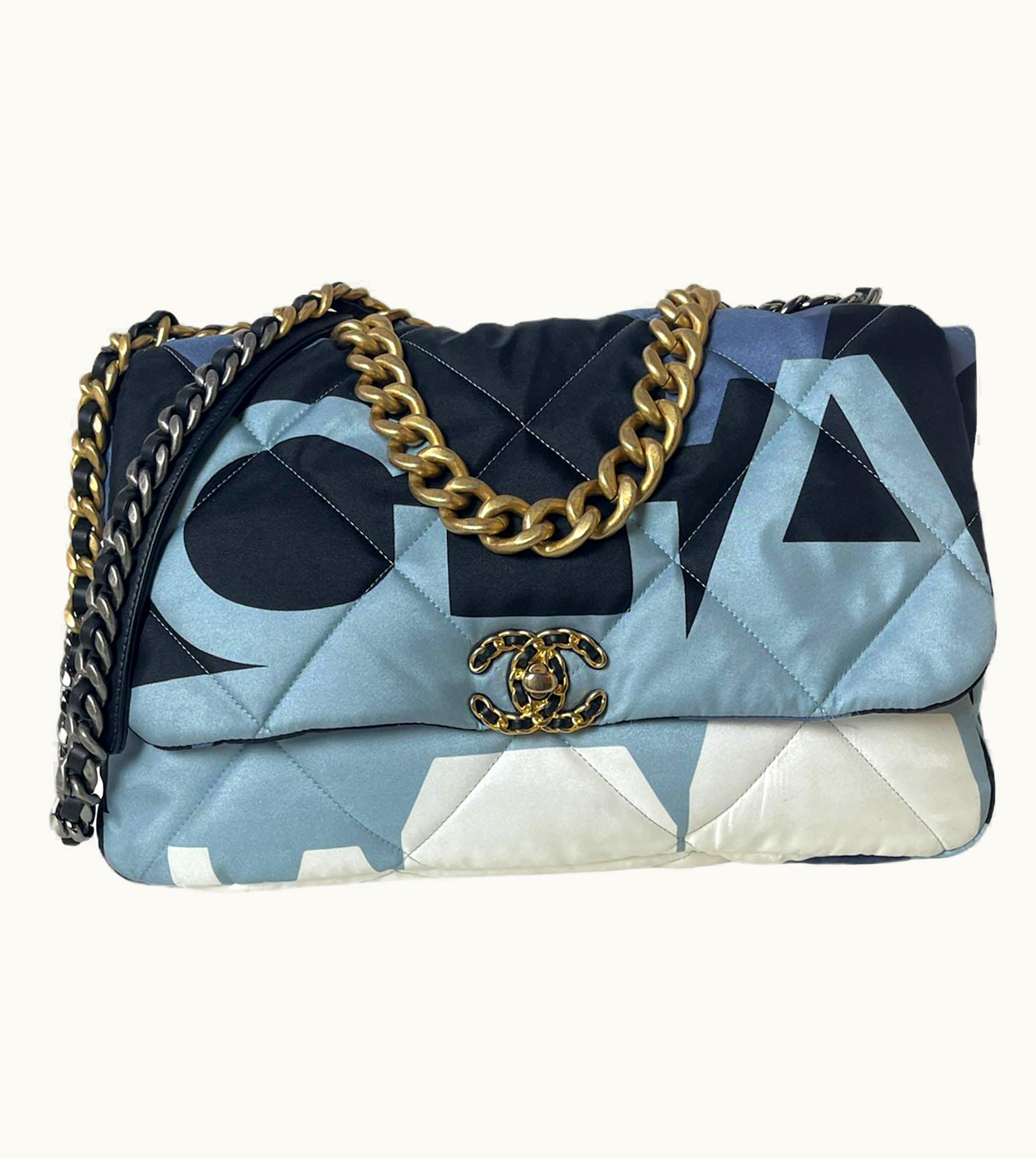 Chanel Chanel 2020 Blue/White/Black Nylon Maxi Scarf Chanel 19 Flap Bag