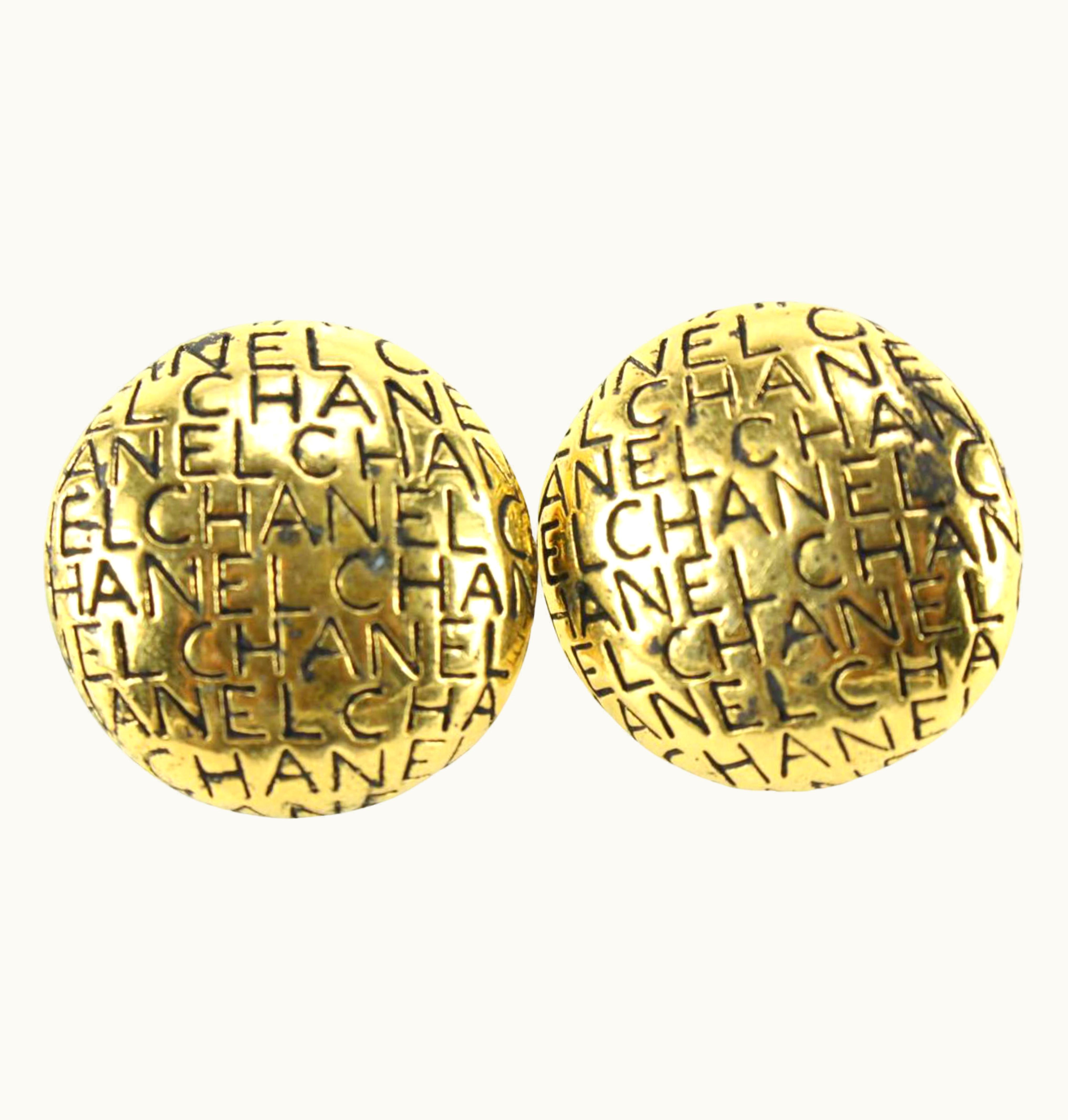 Chanel Chanel 24k Gold Plate Chanel Logo All Over Earrings 42ck714s