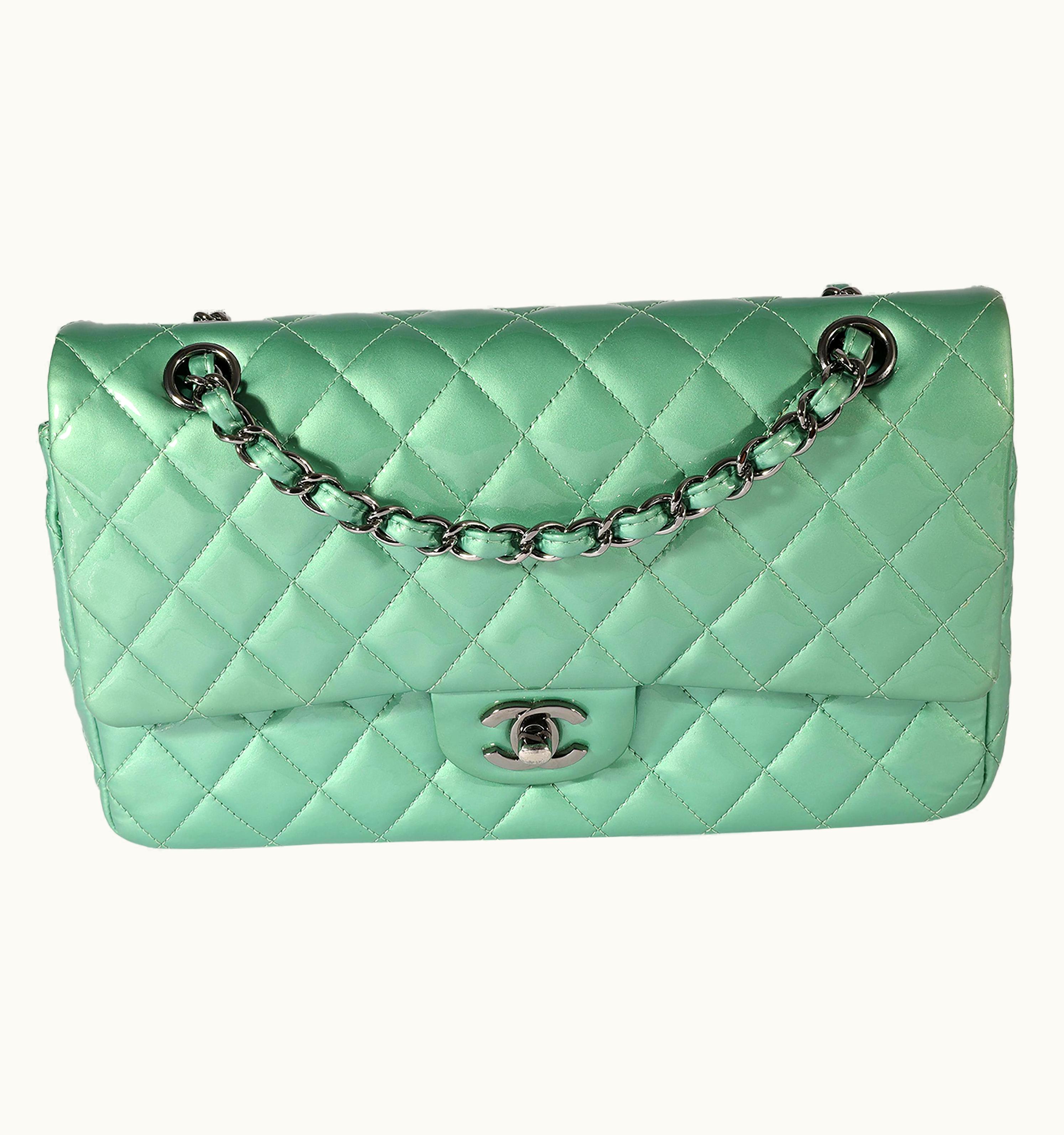 Chanel Chanel Seafoam Quilted Patent Leather Medium Classic Double Flap Bag
