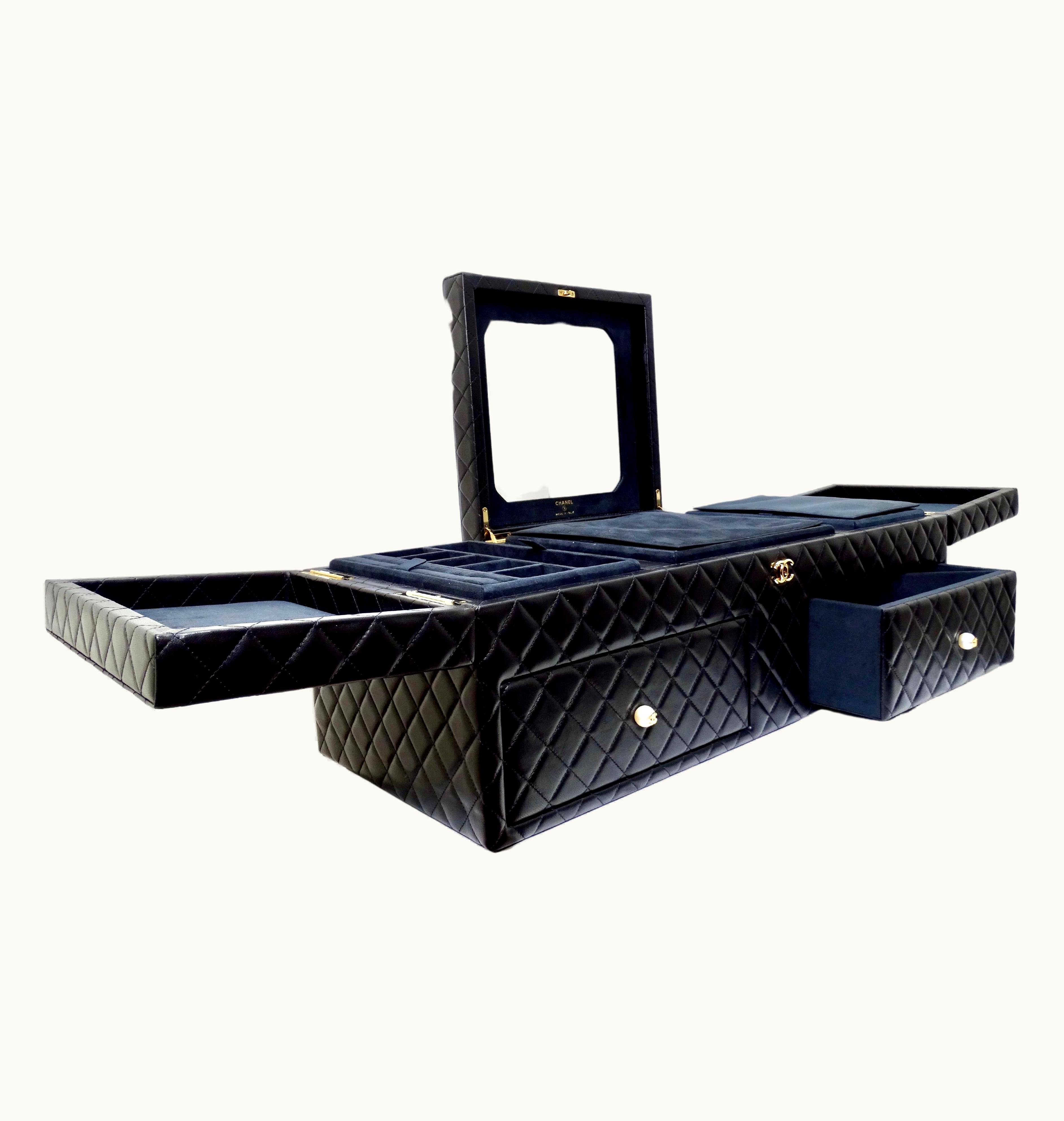 Chanel Chanel Quilted Lambskin Leather Cc Pearl Large Jewelry Box