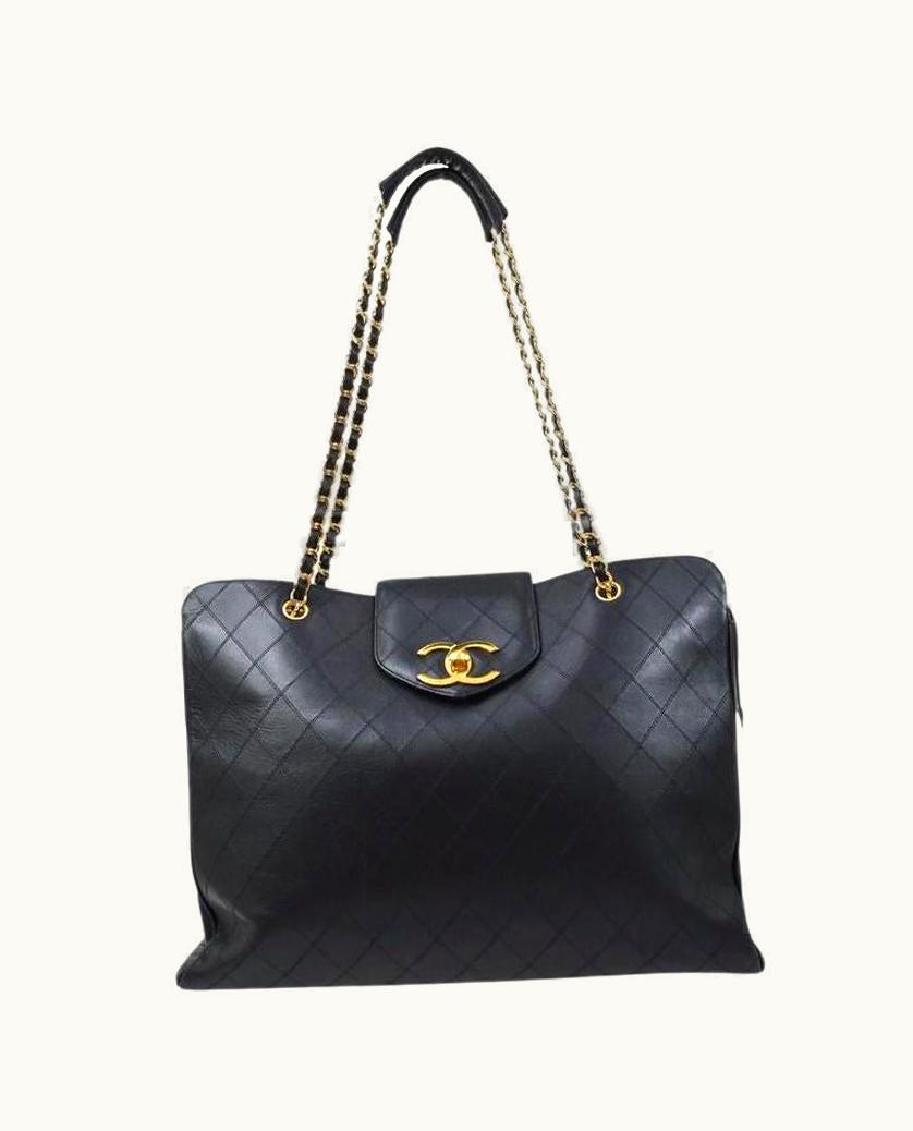 Chanel Chanel Black Leather Gold Supermodel Carryall Travel Weekender Shoulder Tote Bag