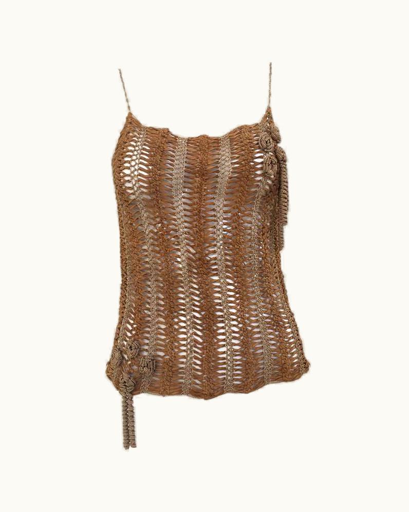 Chanel Vintage Chanel Brown Suede Cut Out Spaghetti Strap Tank Top