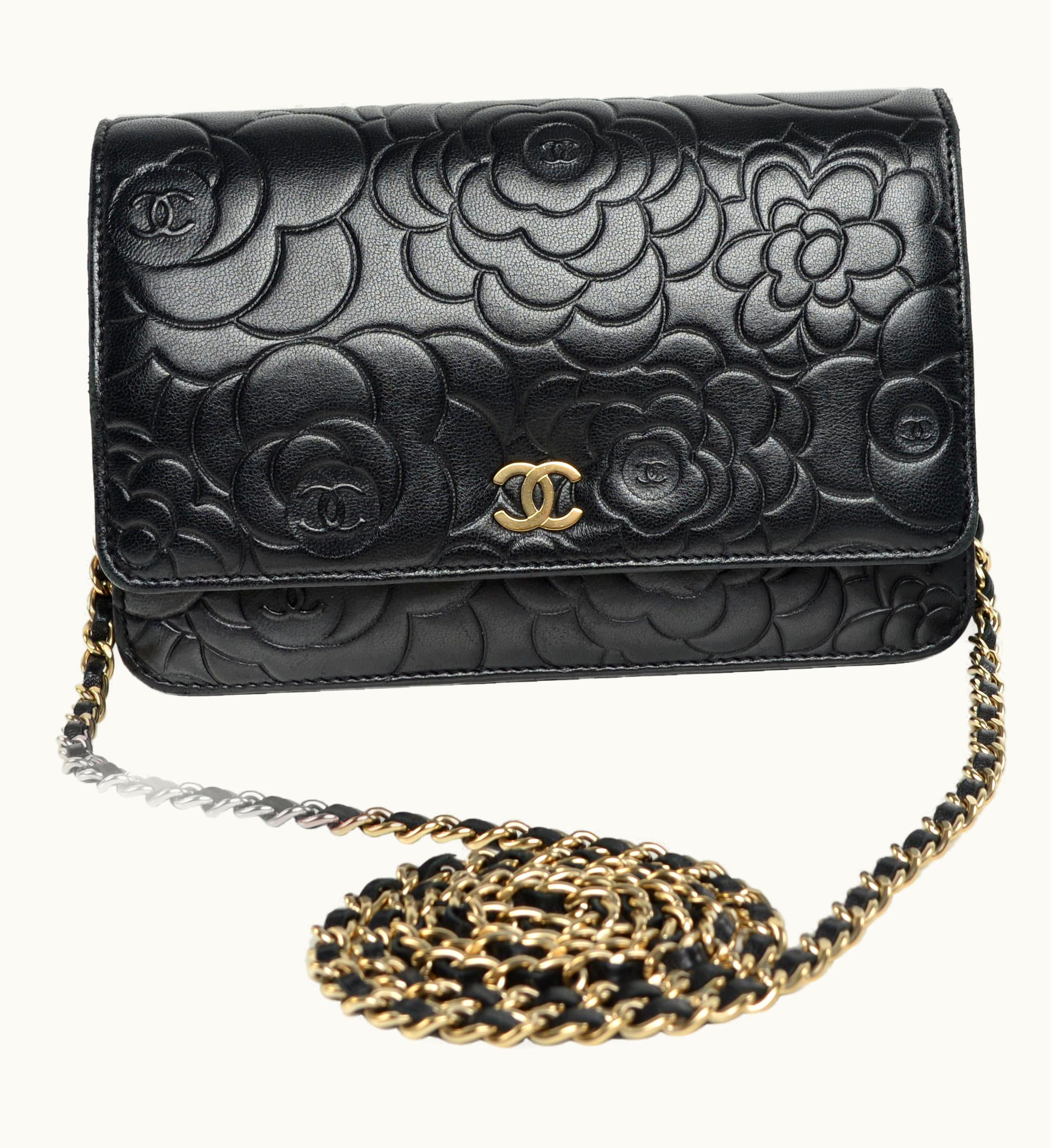 Chanel Chanel Camellia Woc Wallet On Chain Black Lambskin Leather