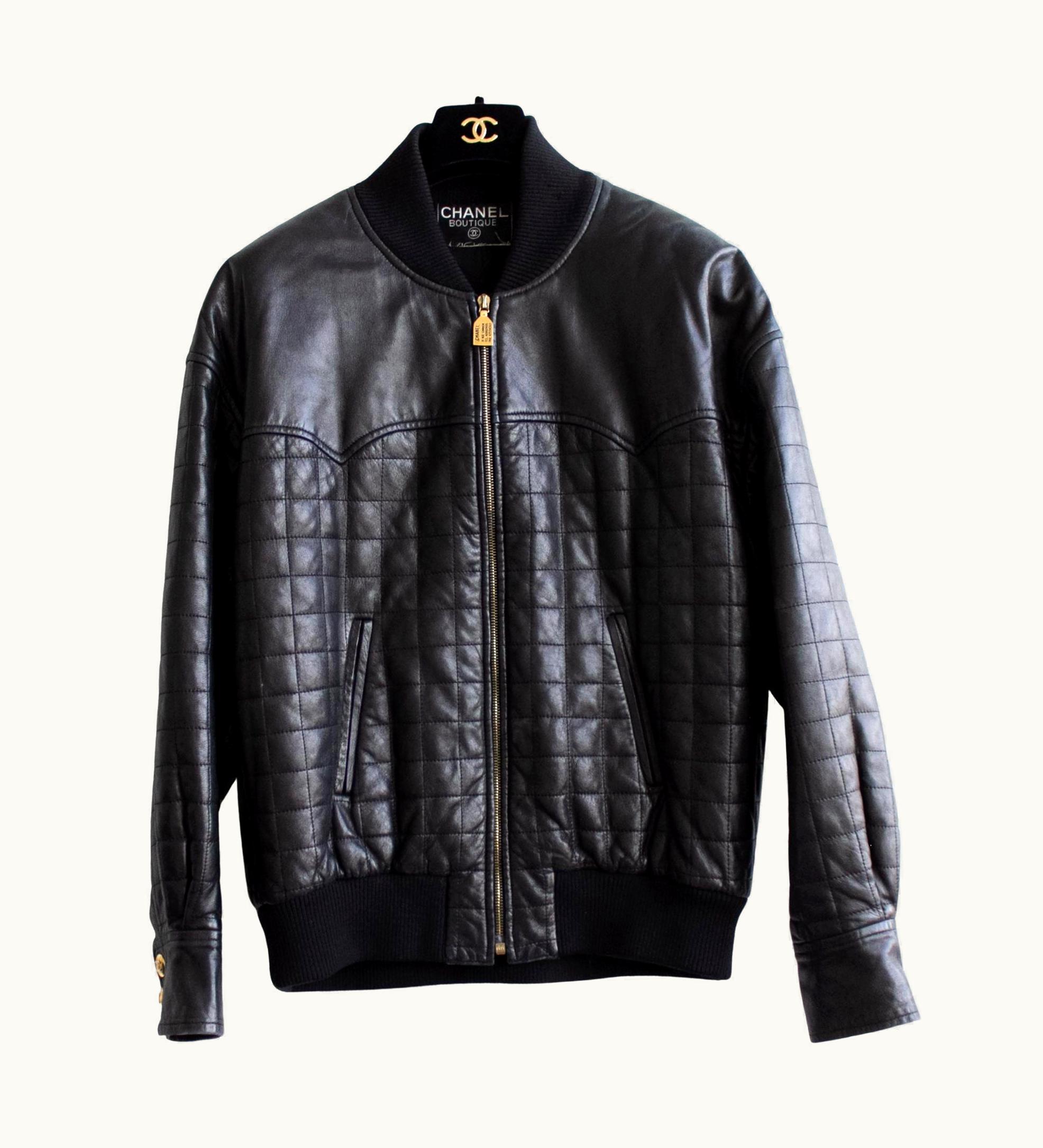 Chanel Chanel Vintage Fall 1991 Hip-Hop Black Gold Quilted Leather Moto Biker Jacket
