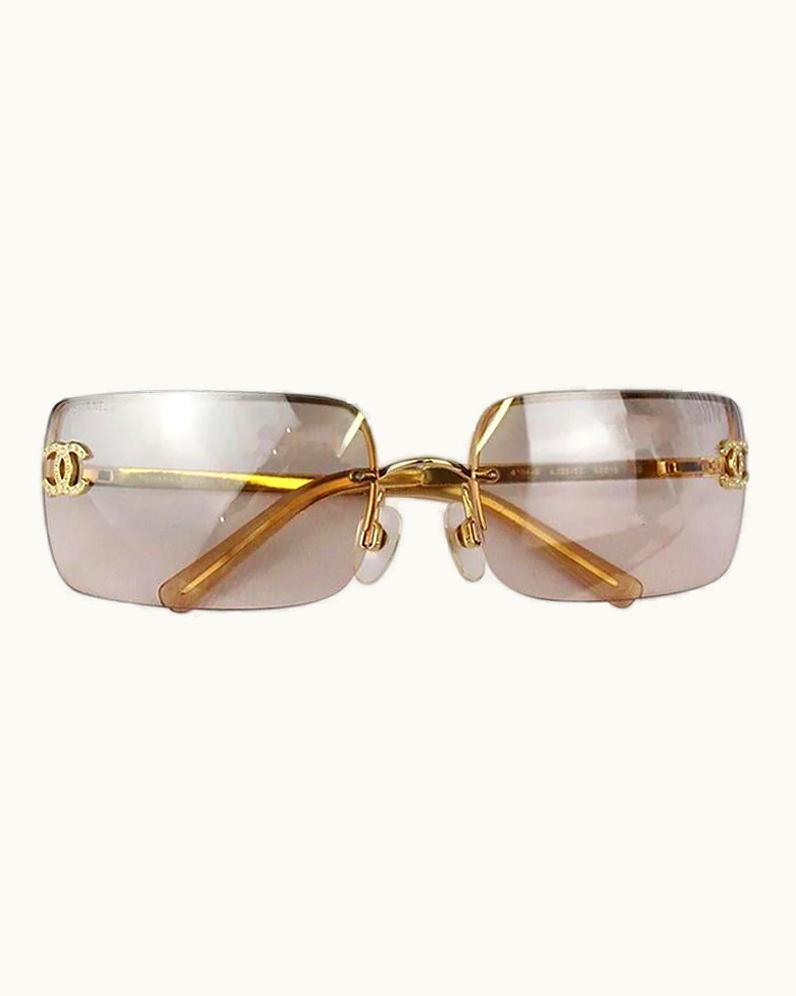 Chanel Chanel Light Brown Gold Crystal Cc Color Tinted Rimless Kylie Sunglasses