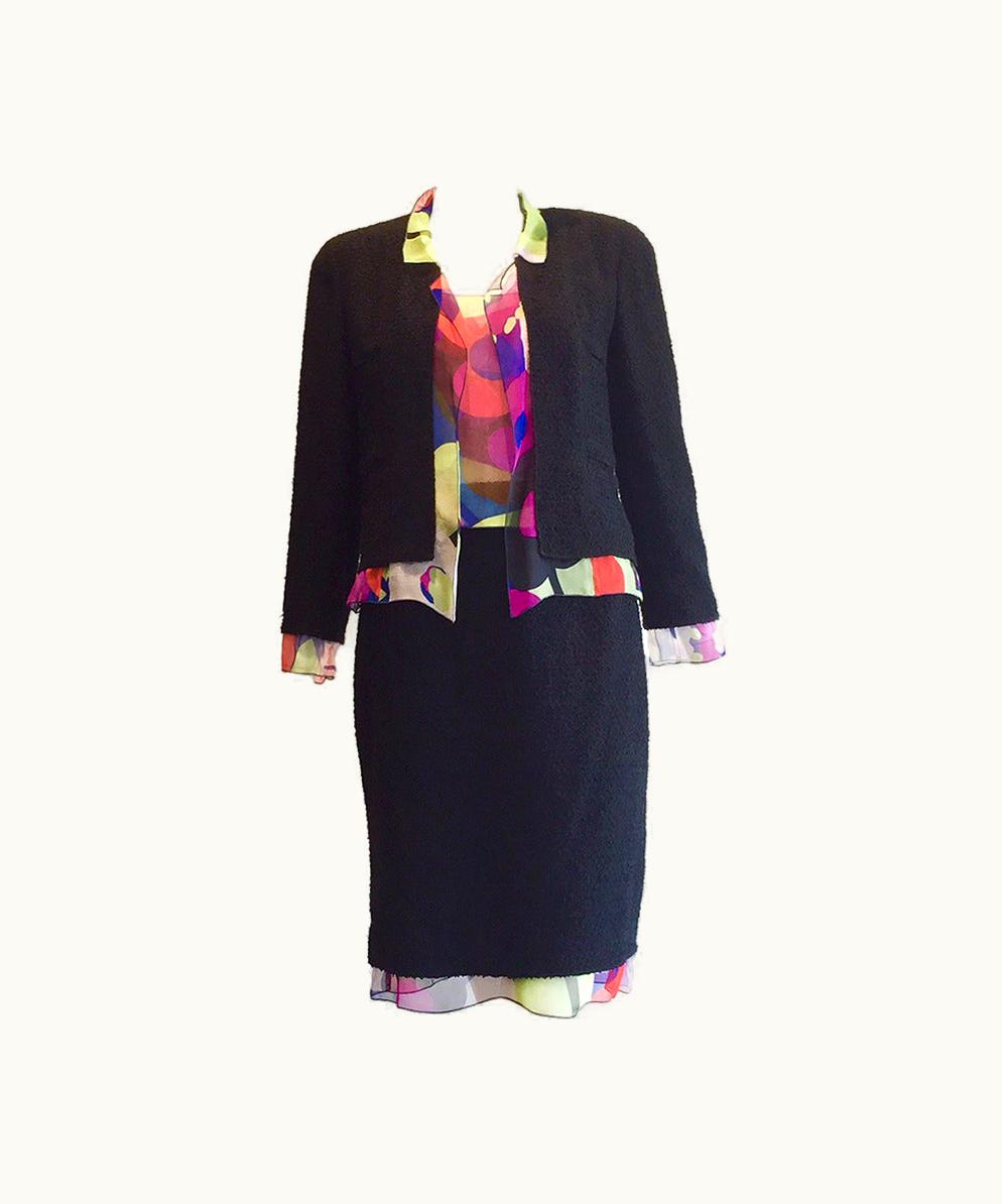 Chanel Chanel Black Jacket With Silk Blouse And Skirt Set