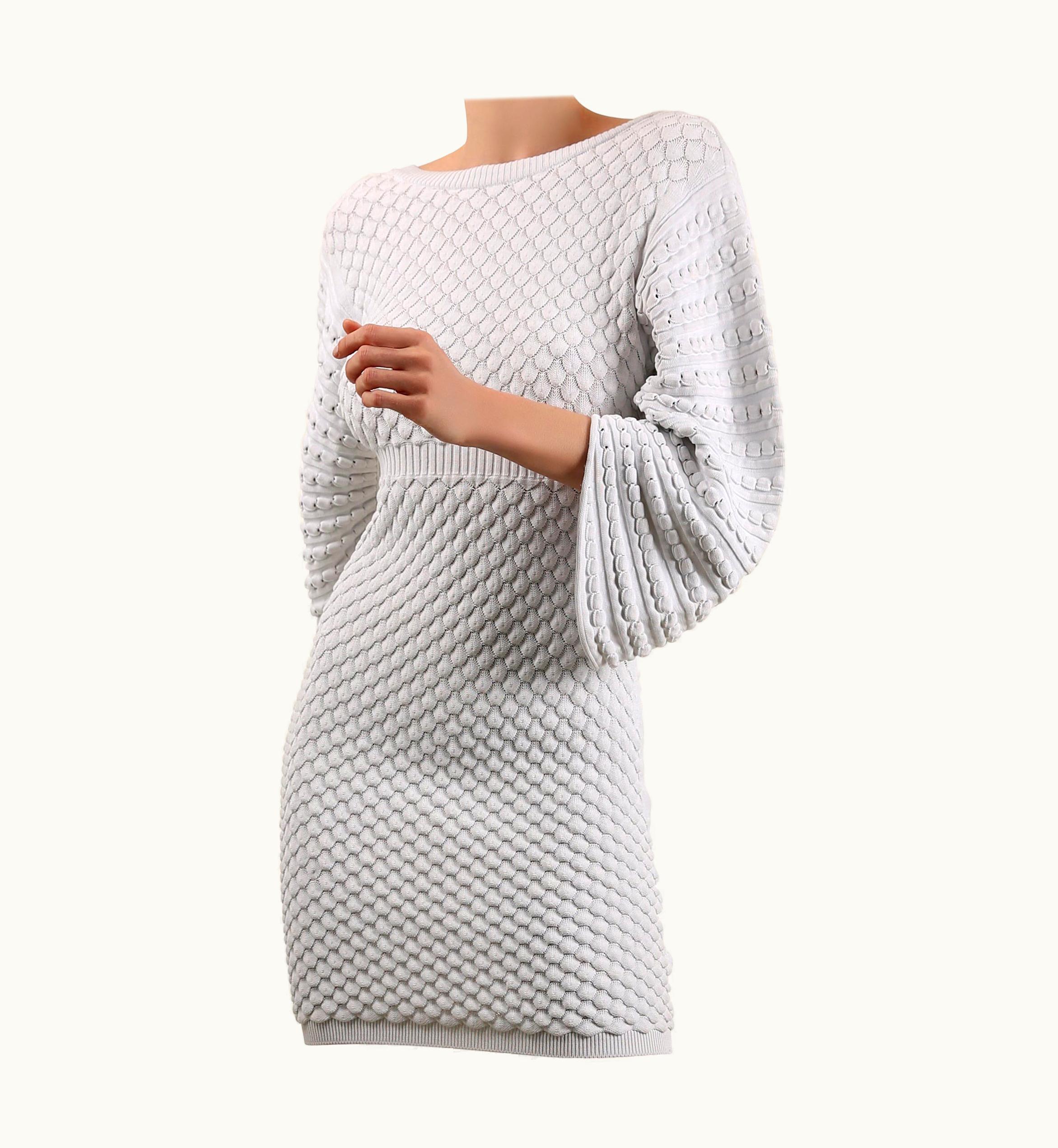 Chanel Chanel S/S 2012 Pale Blue Sweater Waffle Knit Oversized Backless Mini Dress