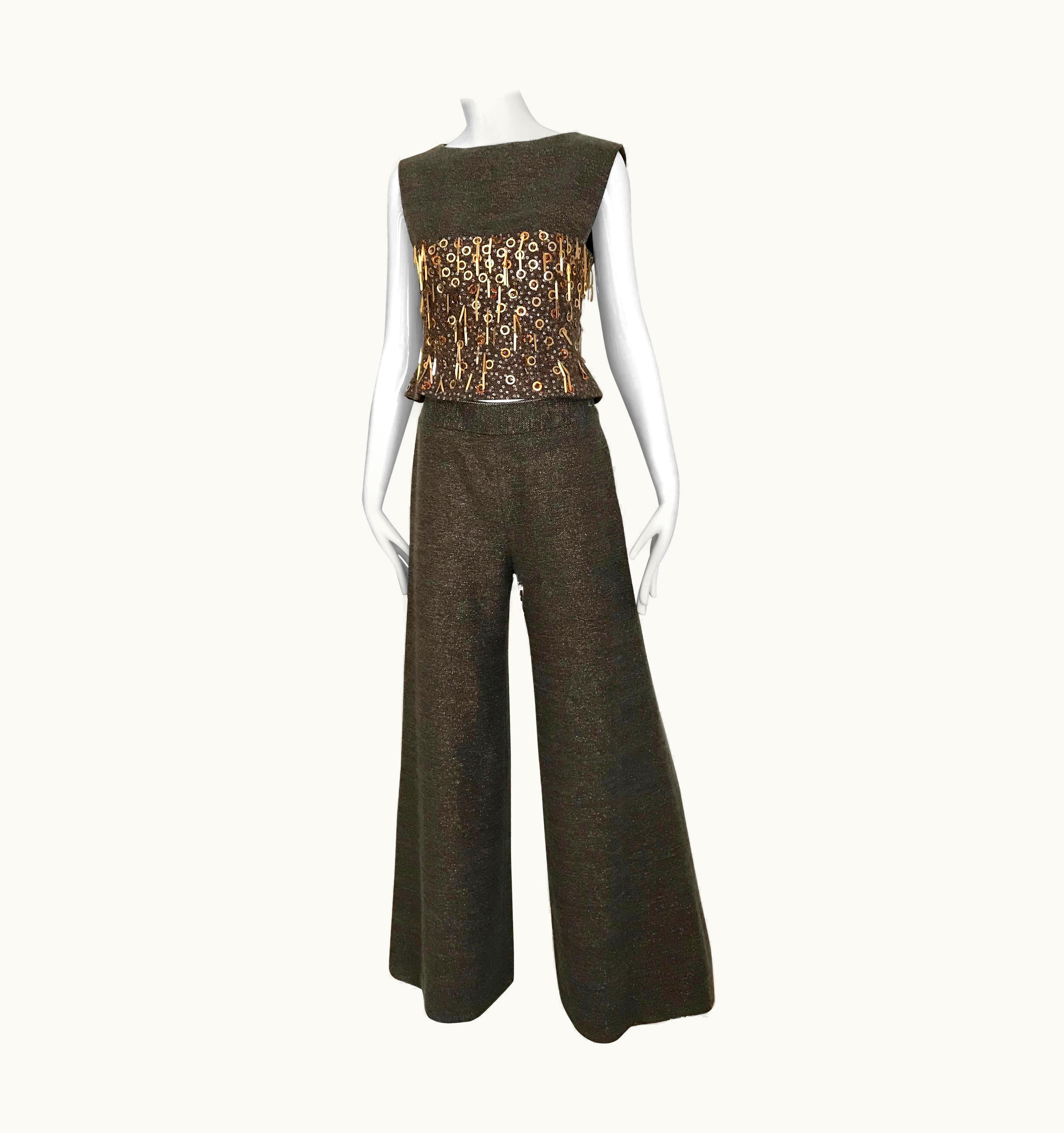 Chanel Chanel Brown Wool Sleeveless Top And Pant Set