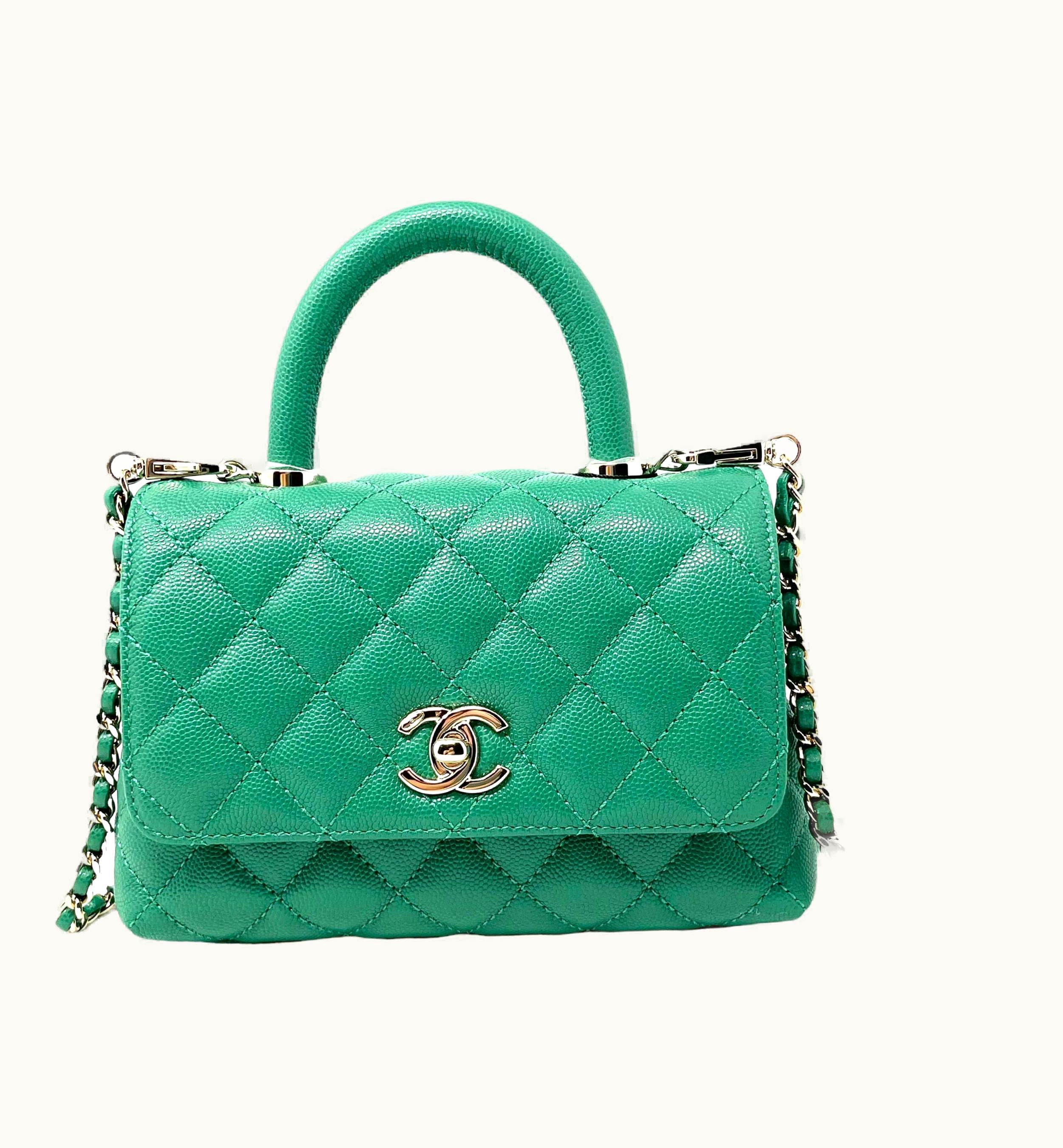 Chanel Chanel Green Coco Handle Caviar Mini Flap Quilted Satchel Crossbody Bag