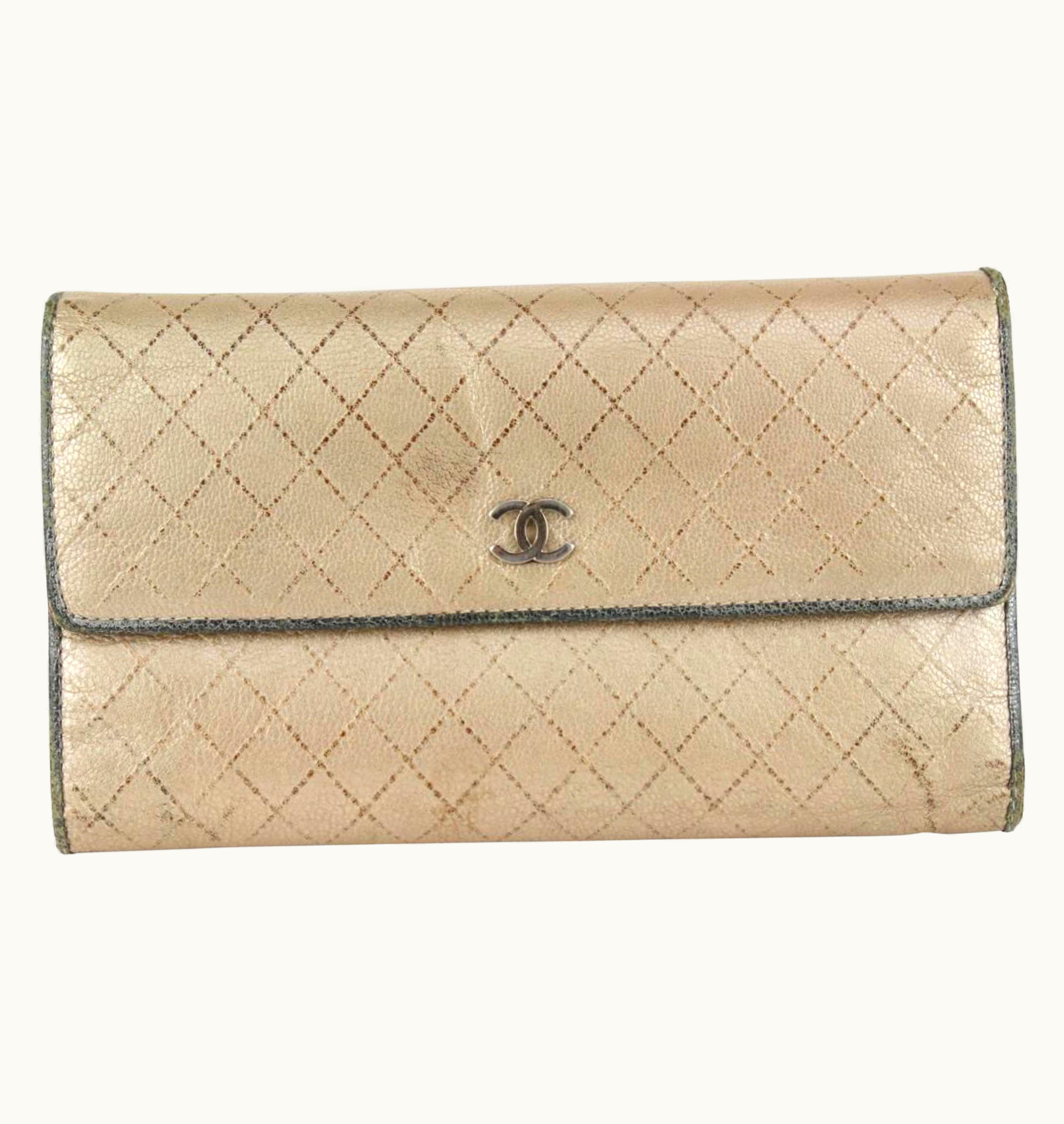 Chanel Chanel Gold Quilted Leather Cc Logo Wallet 10cc929