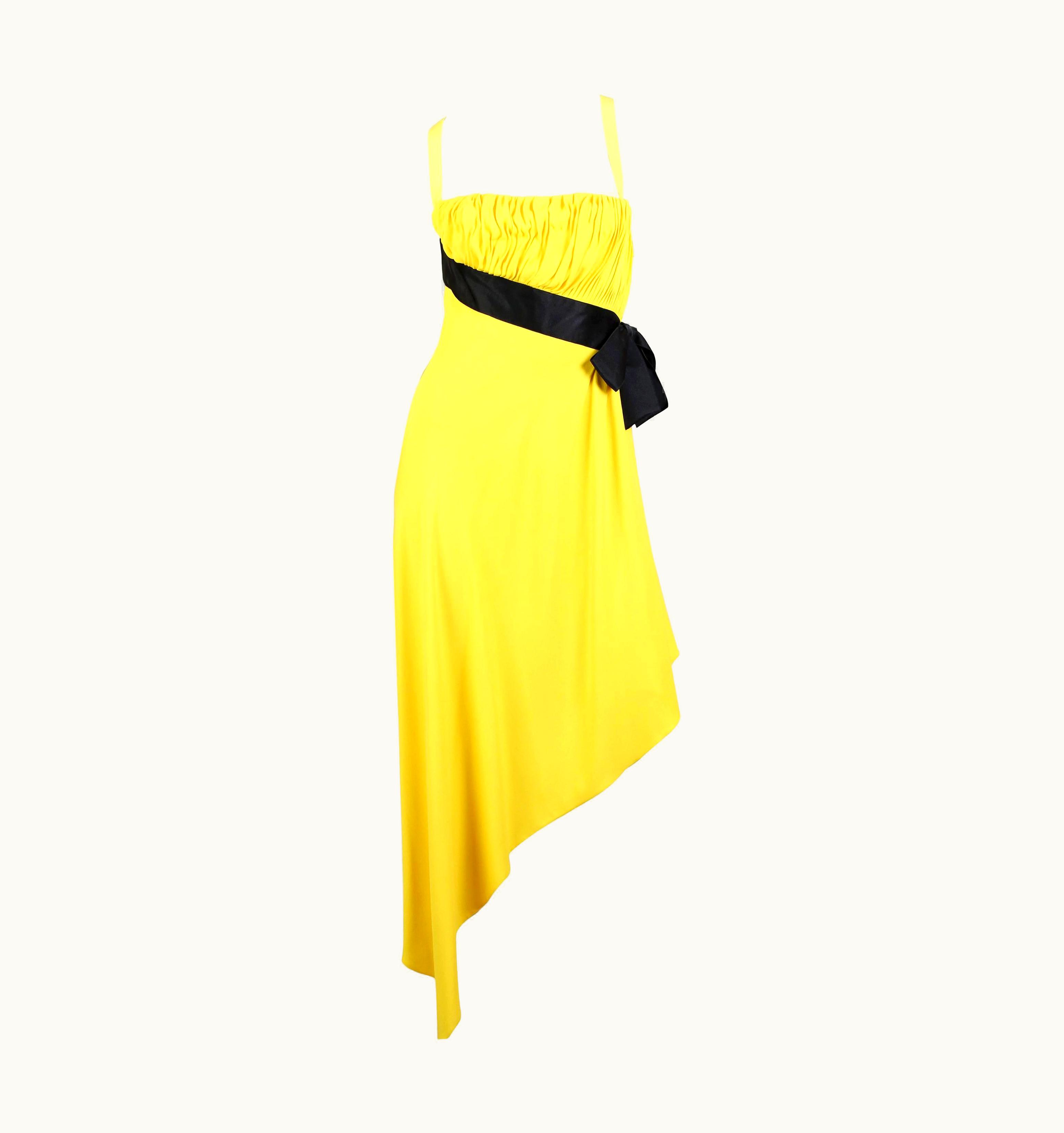Chanel 1990s Chanel Lemmon Yellow Silk Crepe Chiffon Strapless Empire Waist Dress With