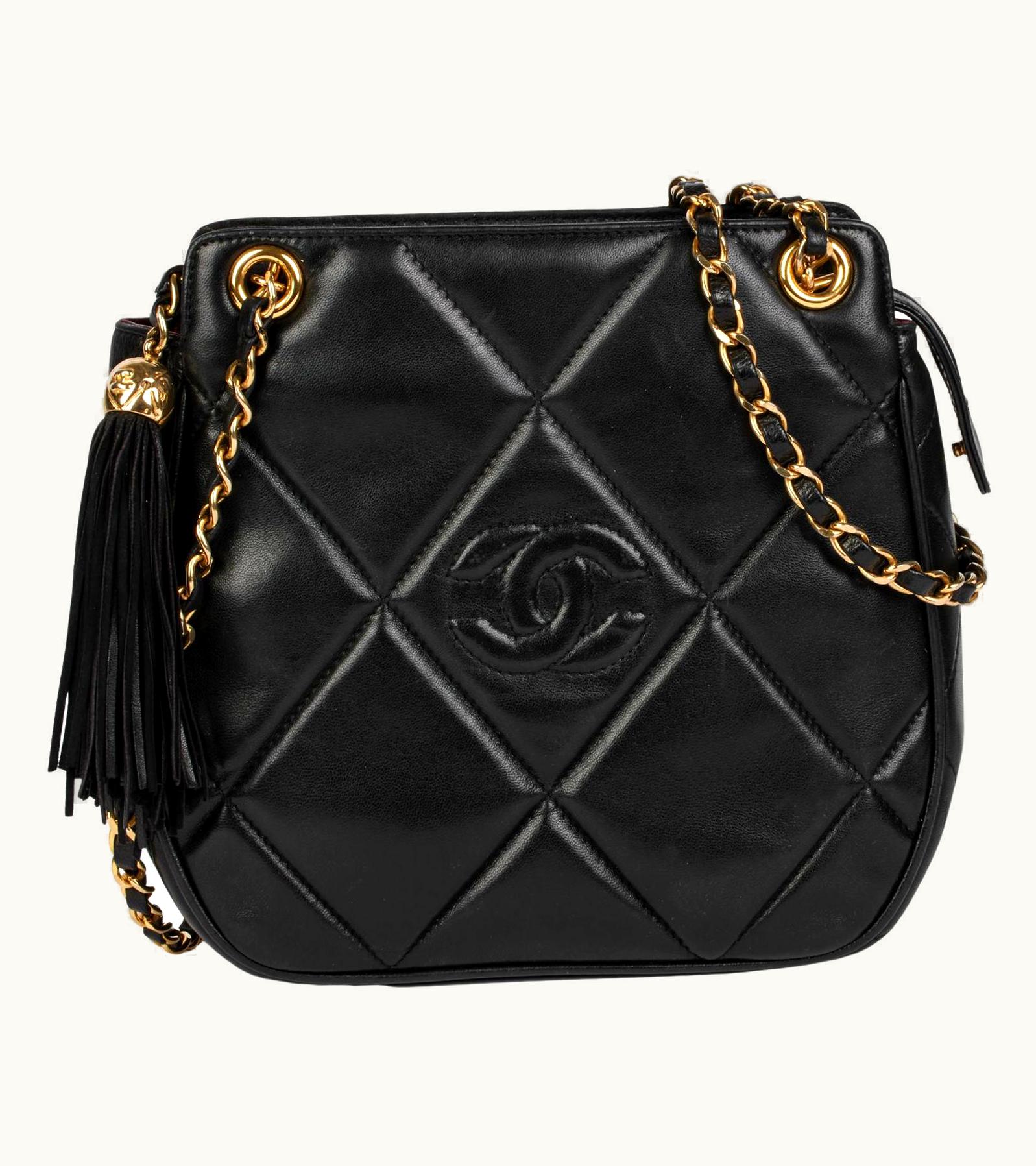 Chanel Chanel Black Quilted Lambskin Vintage Timeless Fringe Shoulder Bag