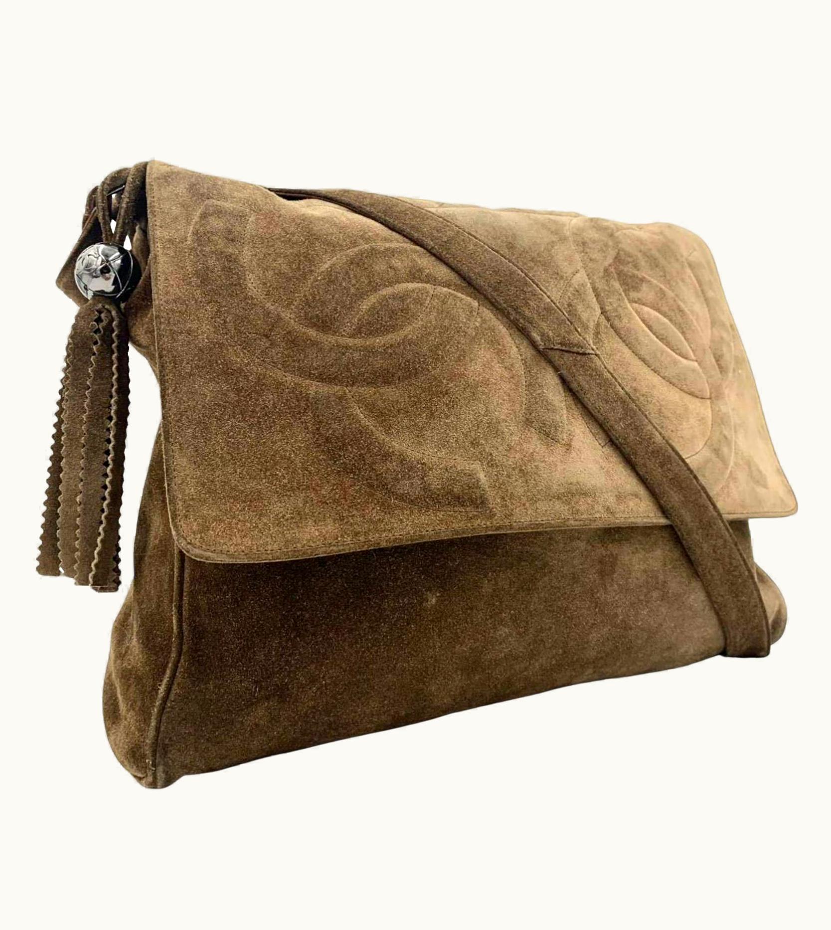 Chanel 1990s Vintage Chanel Brown Suede Triple Cc Messenger Bag Mens