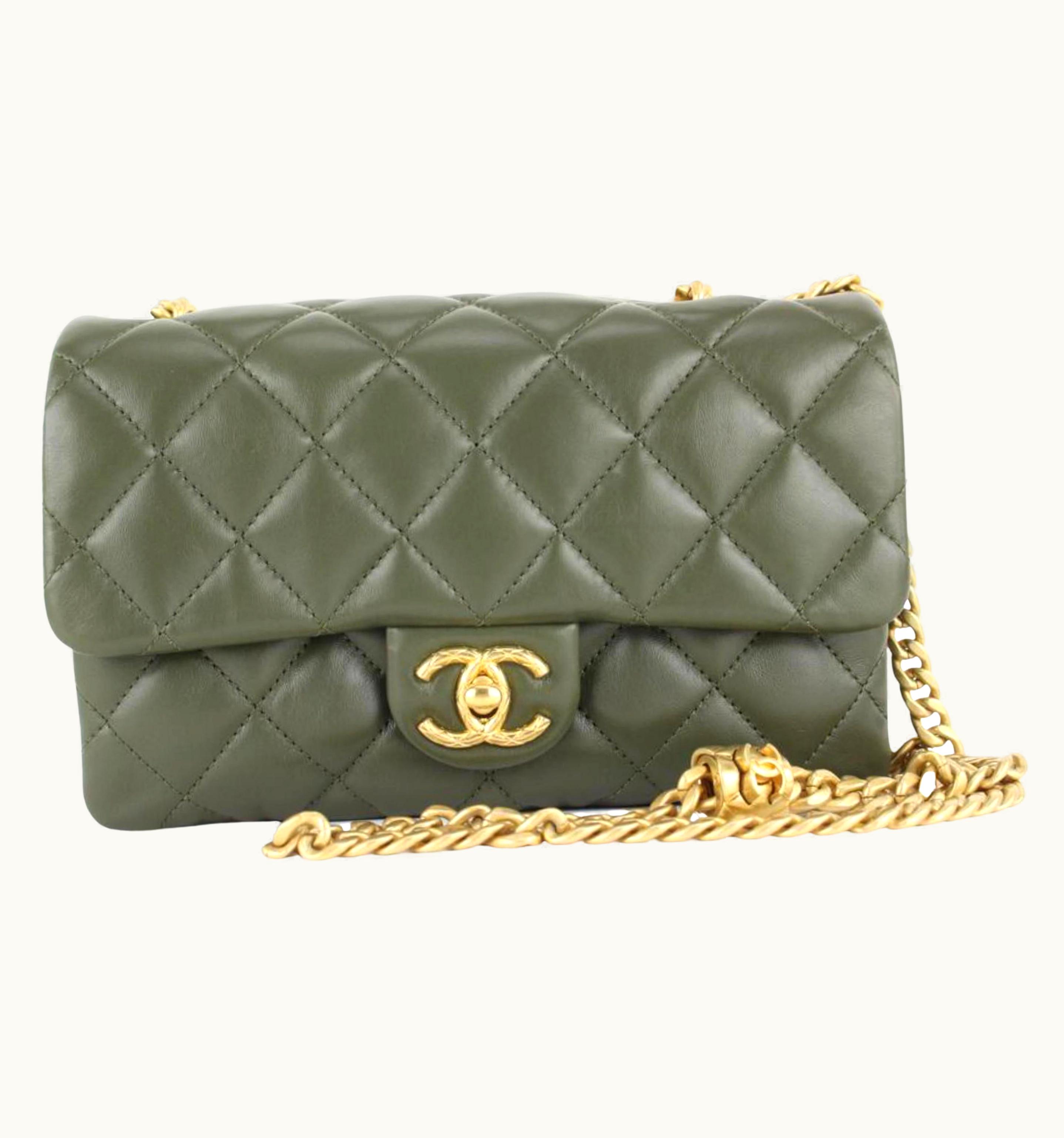 Chanel Chanel 2023 Khaki Quilted Lambskin Small Flap Bag Ghw Olive Army Green 2cj104