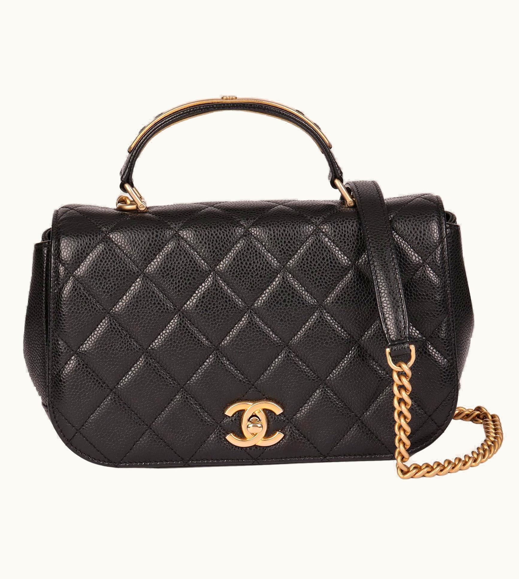 Chanel Chanel Black Quilted Caviar Leather Medium Classic Top Handle Flap Bag