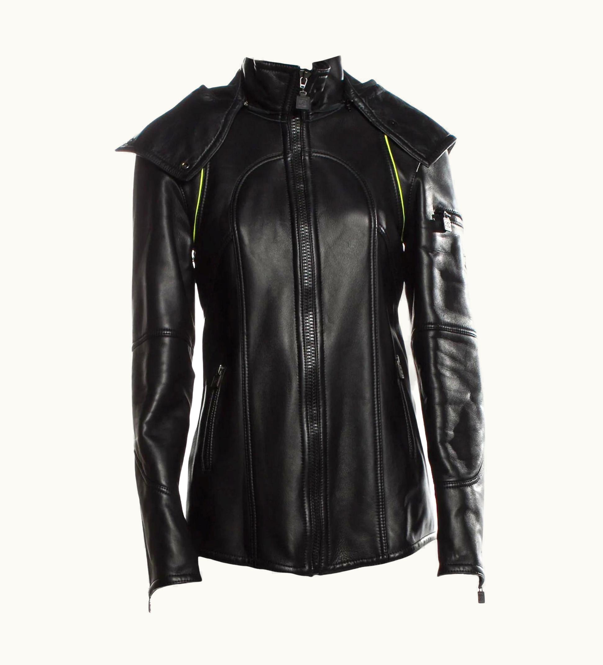 Chanel Chanel 2004 Limited Edition Runway Hooded Leather Sport Biker Jacket  Fr