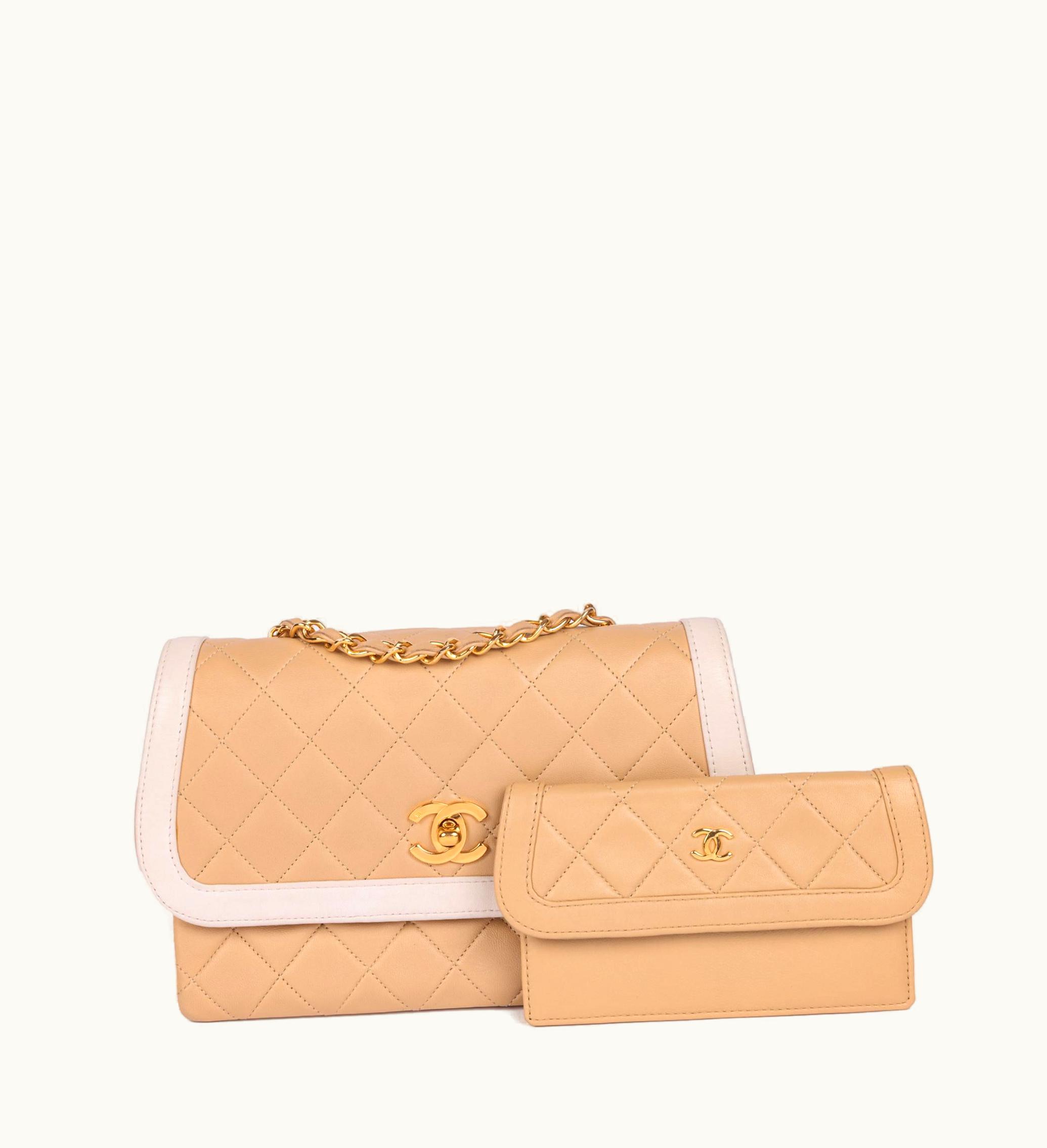 Chanel Chanel Beige & White Quilted Lambskin Vintage Mini Classic Single Flap Bag